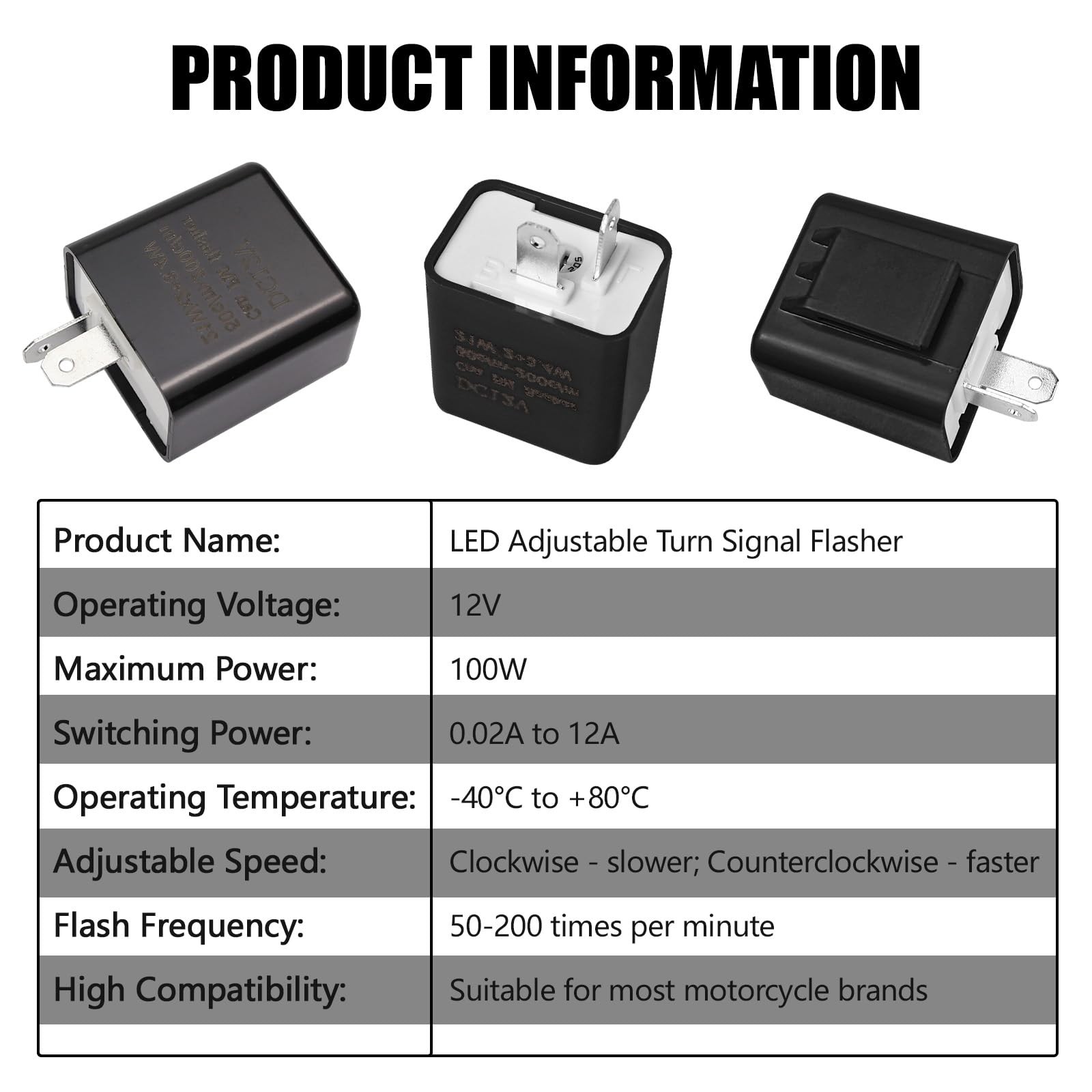 2-Pin Electronic LED Flasher Relay with Wires, Adjustable 2 Prong Blinker