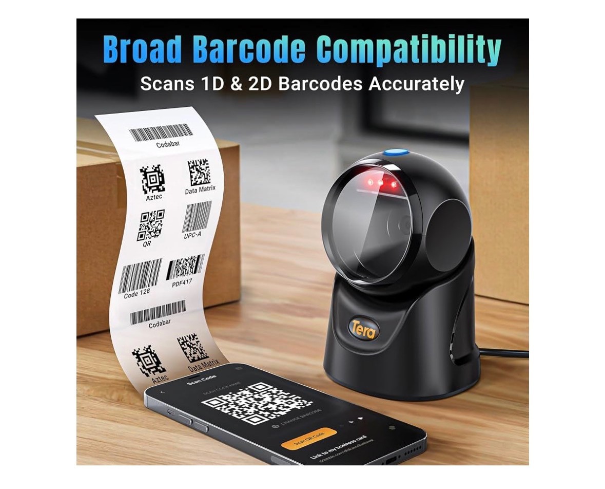Tera Barcode Scanner Handsfree Omnidirectional 1D 2D QR USB Wired Model 9700