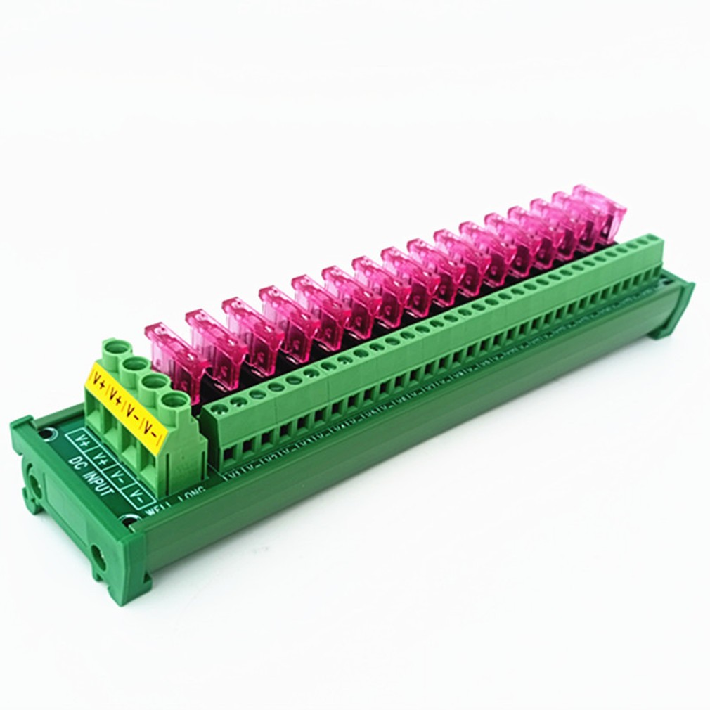 16 Position DIN Rail Mount DC Power Fuse Distribution Strip Module