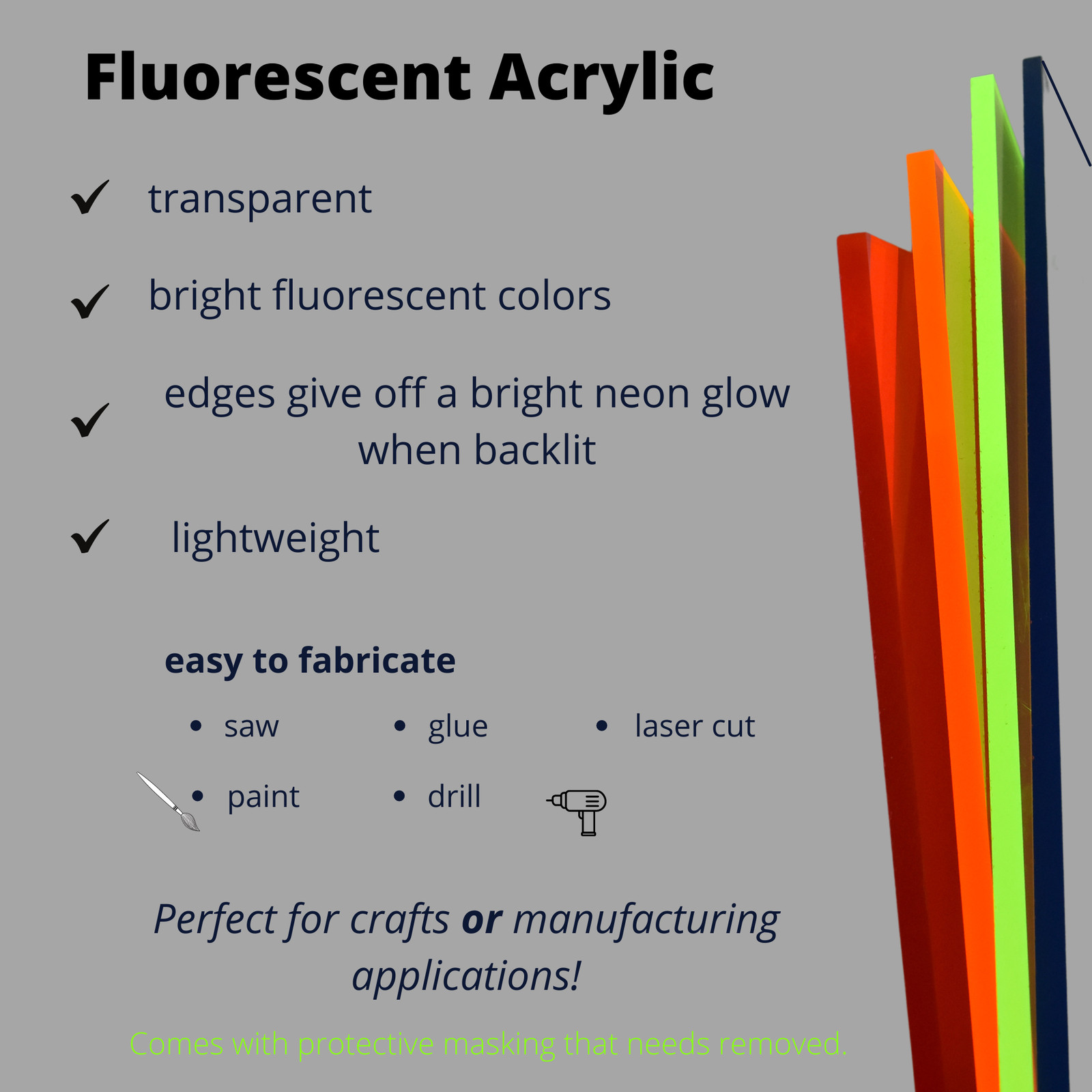 BuyPlastic 9093 Green Transparent Fluorescent Colored Acrylic 1/4″ x 18″ x 24″