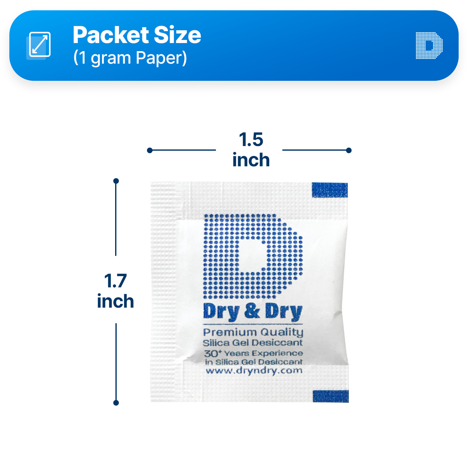1 Gram X 100 PK “Dry & Dry” Silica Gel Packets – Reusable(FDA Compliant)