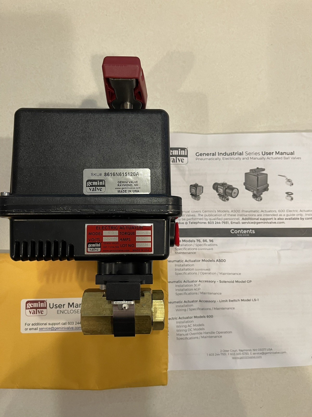 Gemini Valve 615 Actuator 120VAC NEW 300in.lbs New.
