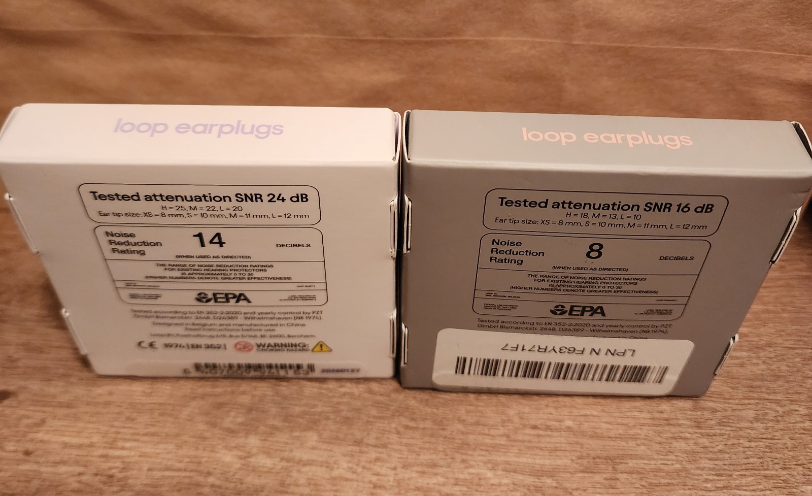 (2) Loop Engage 2 Rose SNR 16 dB & Loop Quiet 2 Violet 24 dB EarPlugs