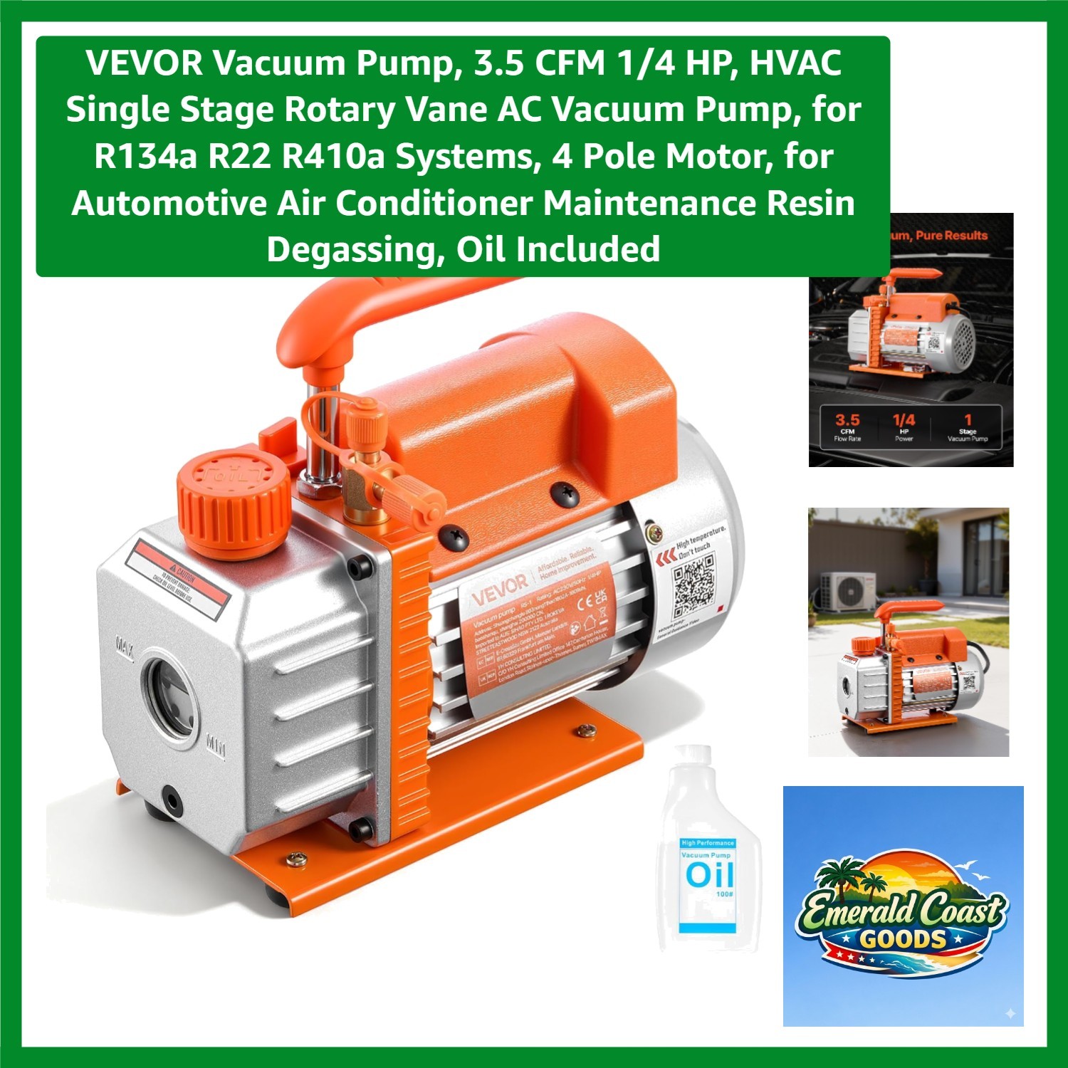 Efficient 1/4 HP Rotary Vane Vacuum Pump – Ideal for Automotive AC & HVAC Repair