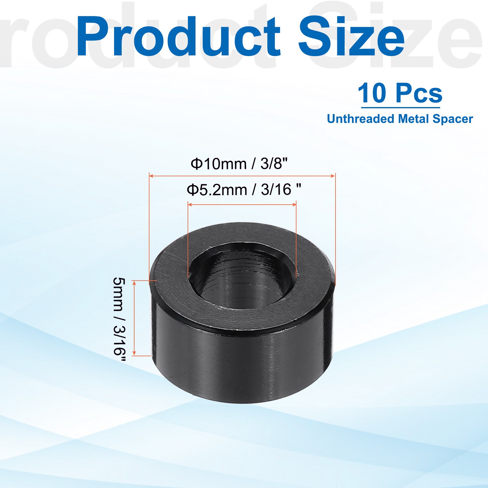 Aluminium Spacer, M5 3/16″ ID x 3/8″ OD x 3/16″ L, (Pack of 10)