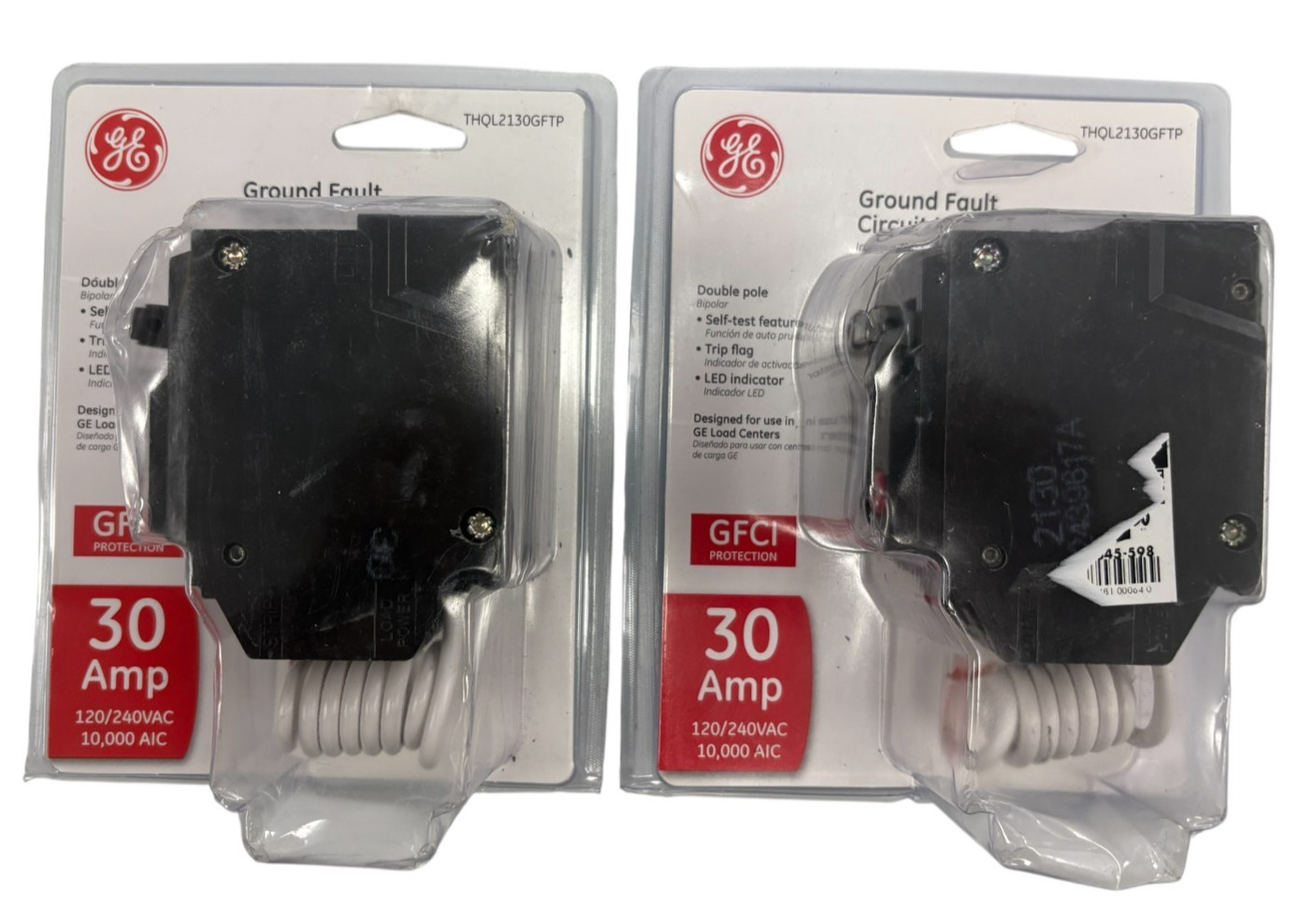 LOT OF 2-GE THQB2130, 30 Amp, 240 Volt, 2 Pole, Bolt-On Circuit Breaker