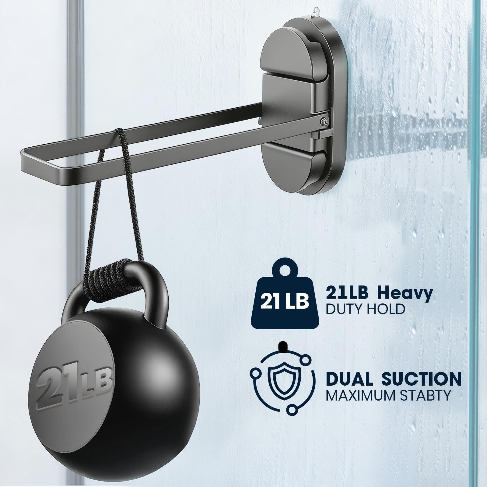 Suction Cup Towel Bar No Drill – Heavy Duty 21LB Double Suction Cup Foldable …