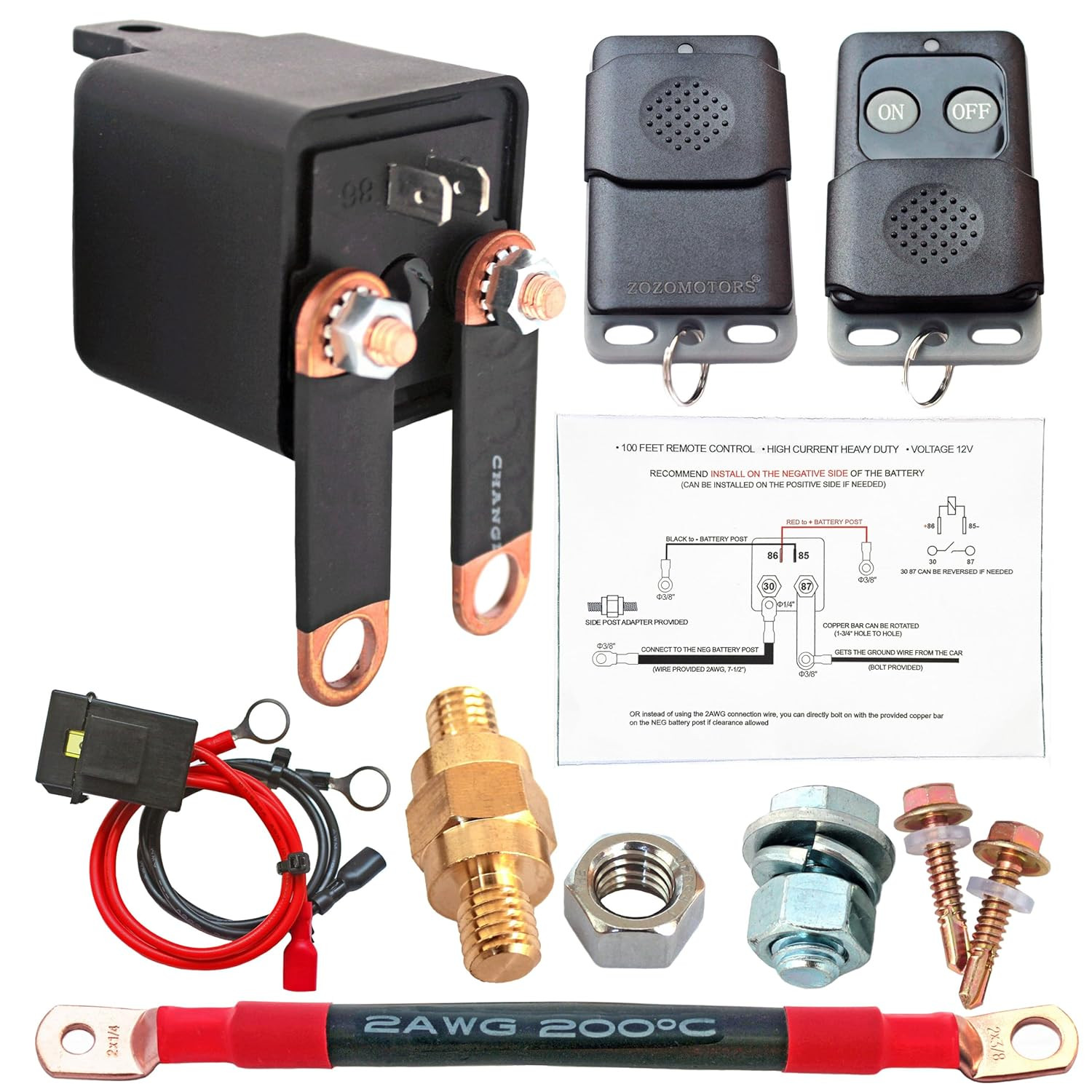 Side Post Remote Battery Disconnect Switch 12V Heavy Duty 200/1000A On/Off | 3/8