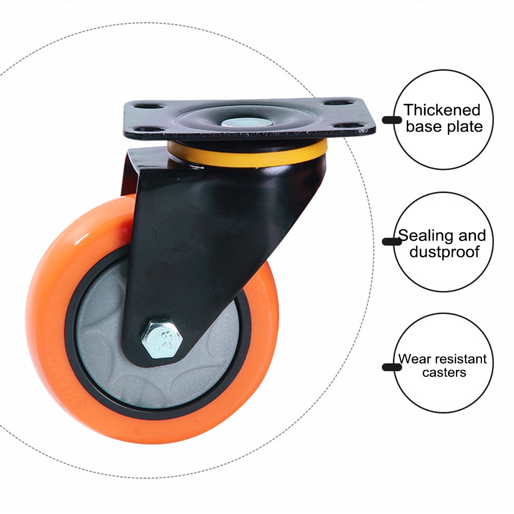 2 / 4 Pack Heavy Duty Swivel Plate Caster Wheels 3″ 4″ 5″ Polyurethane Wheels