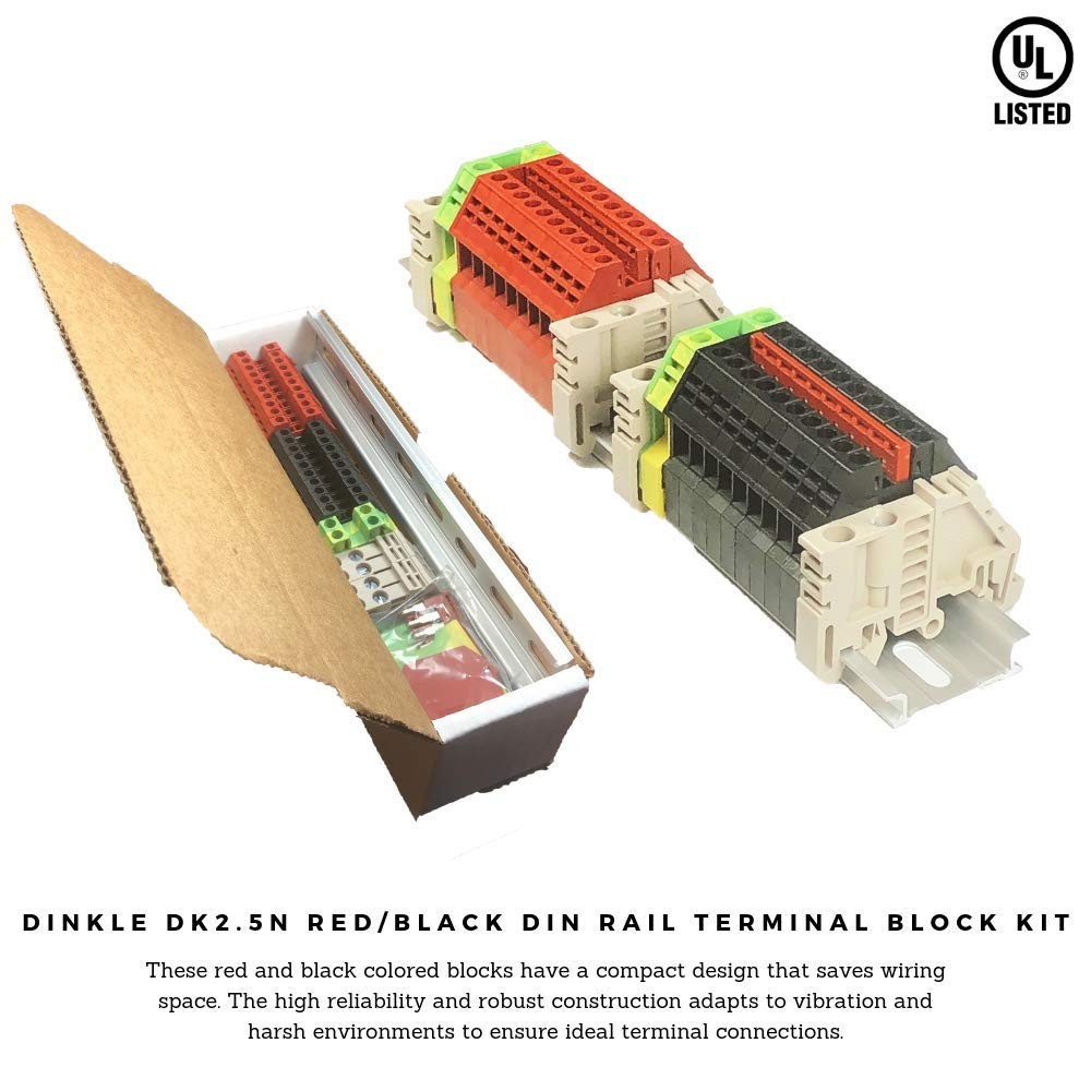 Listed DIN Rail Terminal Block Kit Red/Black 20 DK2.5N 12 AWG Gauge 20A 600V …