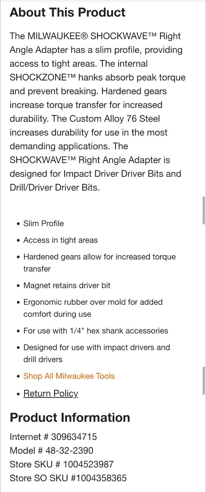 Milwaukee Right Angle Adapter Shockwave Impact 48-32-2390 NEW