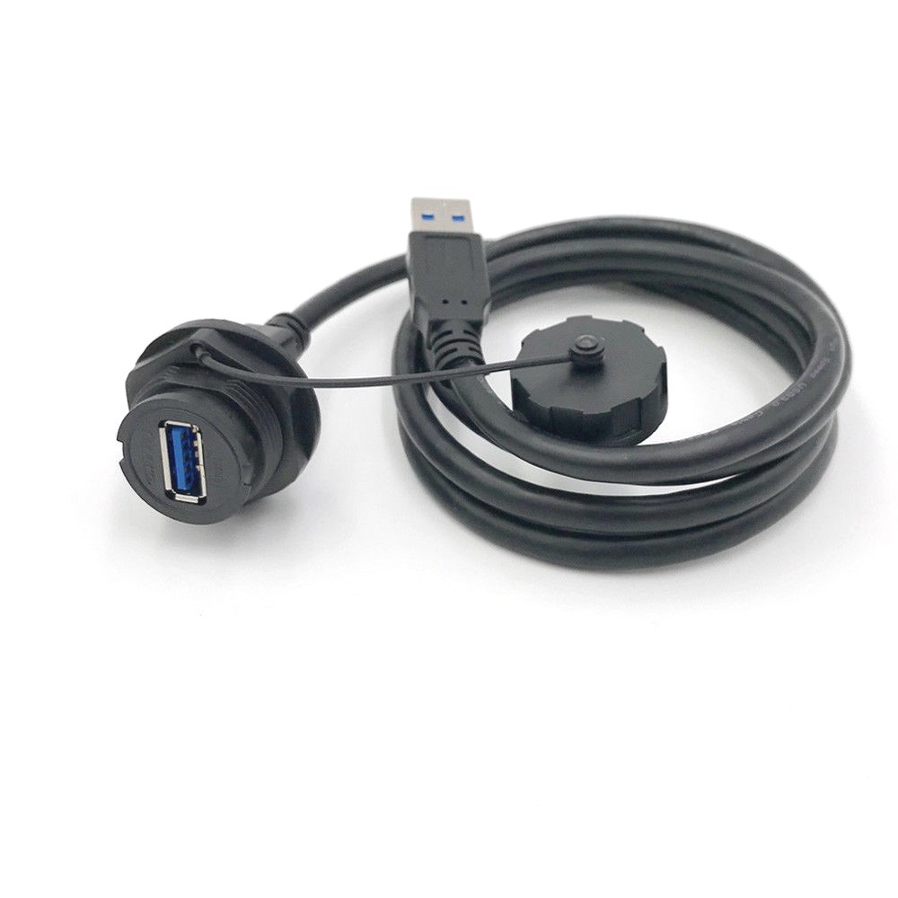 USB 3.0 Type A Panel Mount Connector Female Socket w/40″ Cable Waterproof IP67