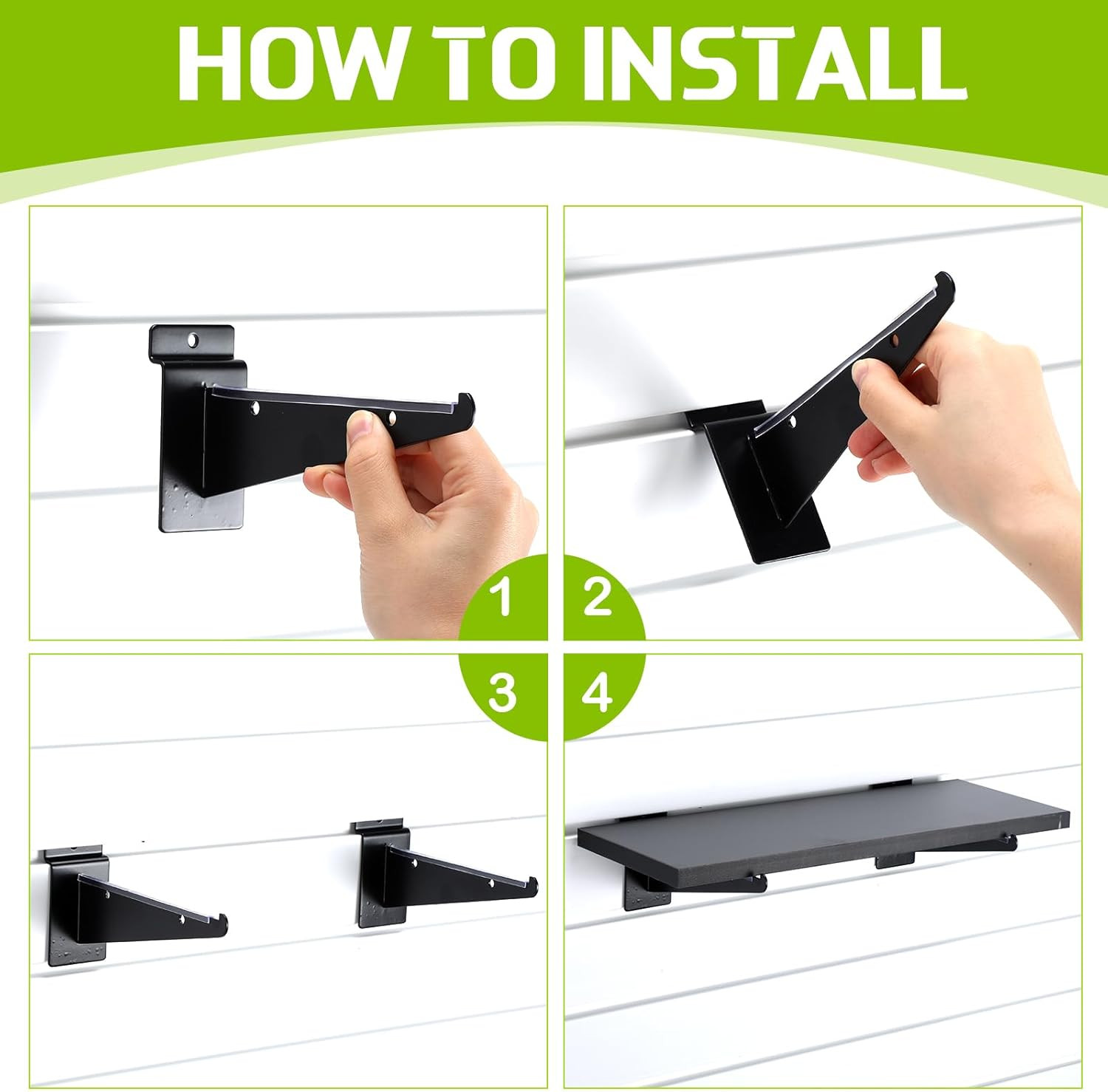 Beeveer 8 Pack Wooden Slatwall Shelf Set 15.7 × 5.9 Inch Black Slatwall Shelves