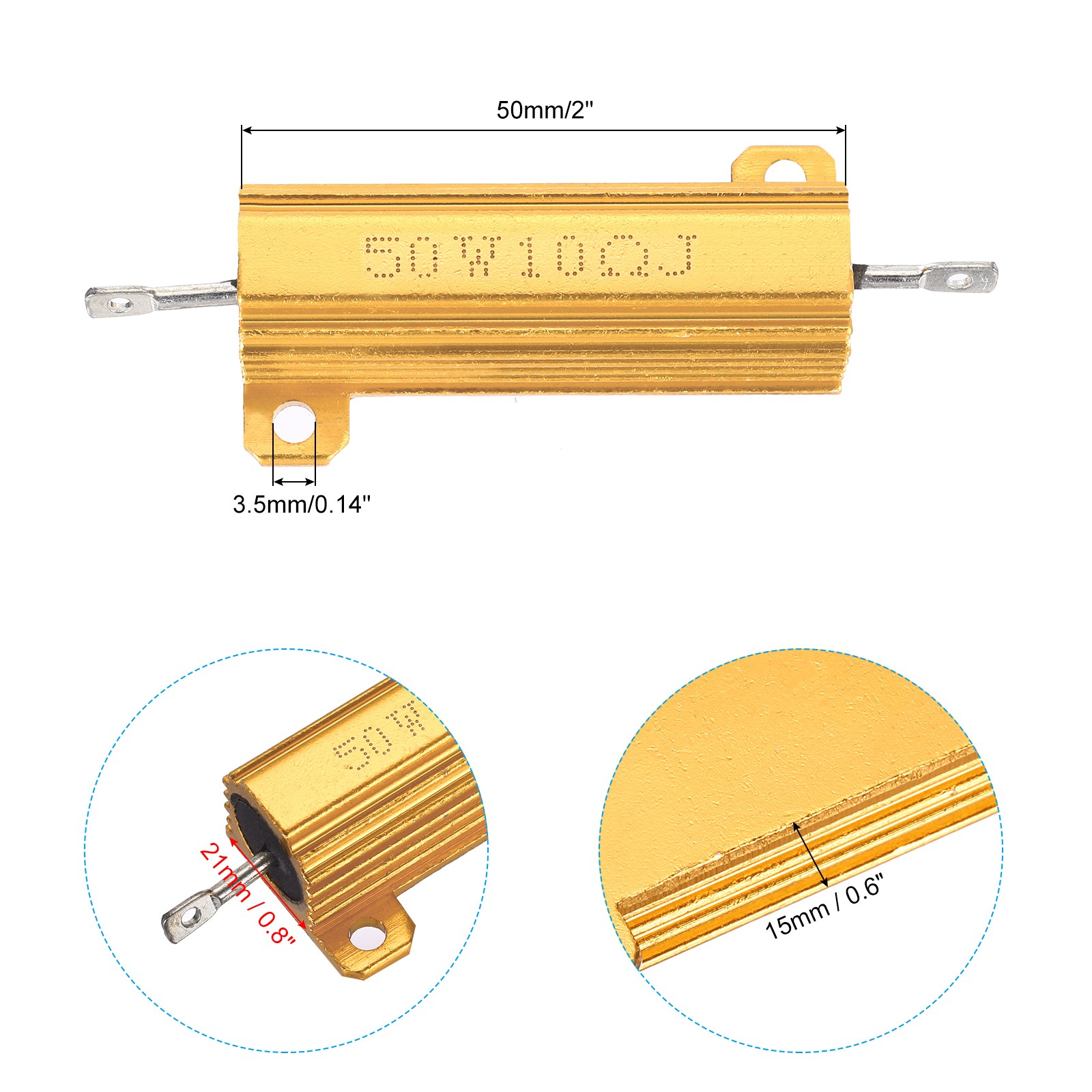 50W 10 Ohm Aluminum Shell Resistor, 3Pcs Aluminum Housing Resistor
