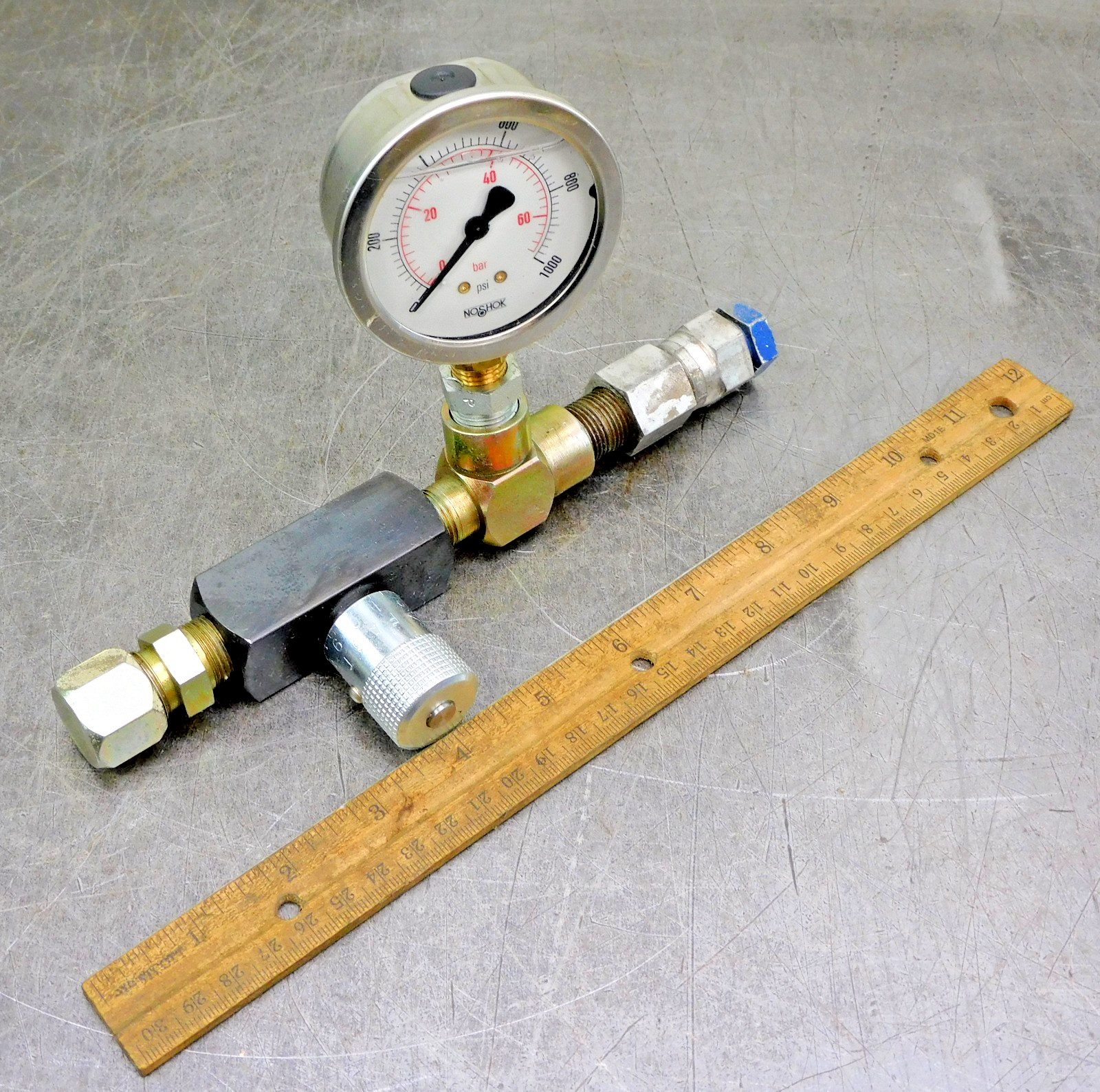Parker N600S Needle Valve 5000 PSI w/ Noshok Pressure Gauge 1000 PSI Assembly