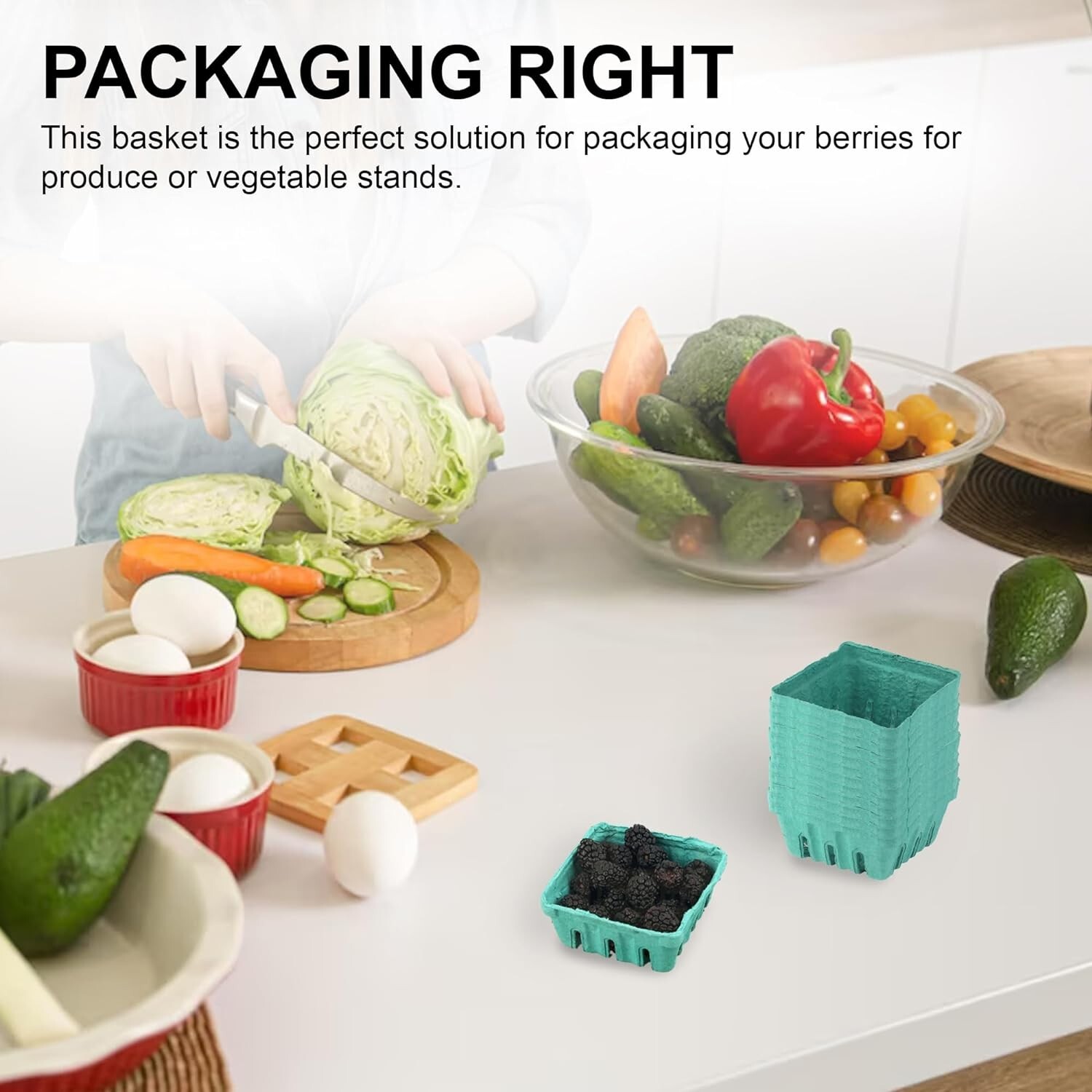 MT Products 1/2 Pint Green Molded Pulp Fiber Vented Berry Baskets – Pack of 15