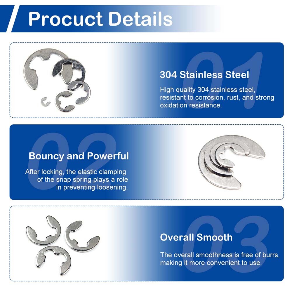 E-Clips External Retaining Washers C-Clip 1.2mm-15mm DIN 6799 Stainless Steel