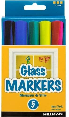 Glass Marker Colors: Black, Blue, Green, Yellow and Red – 4 Packs