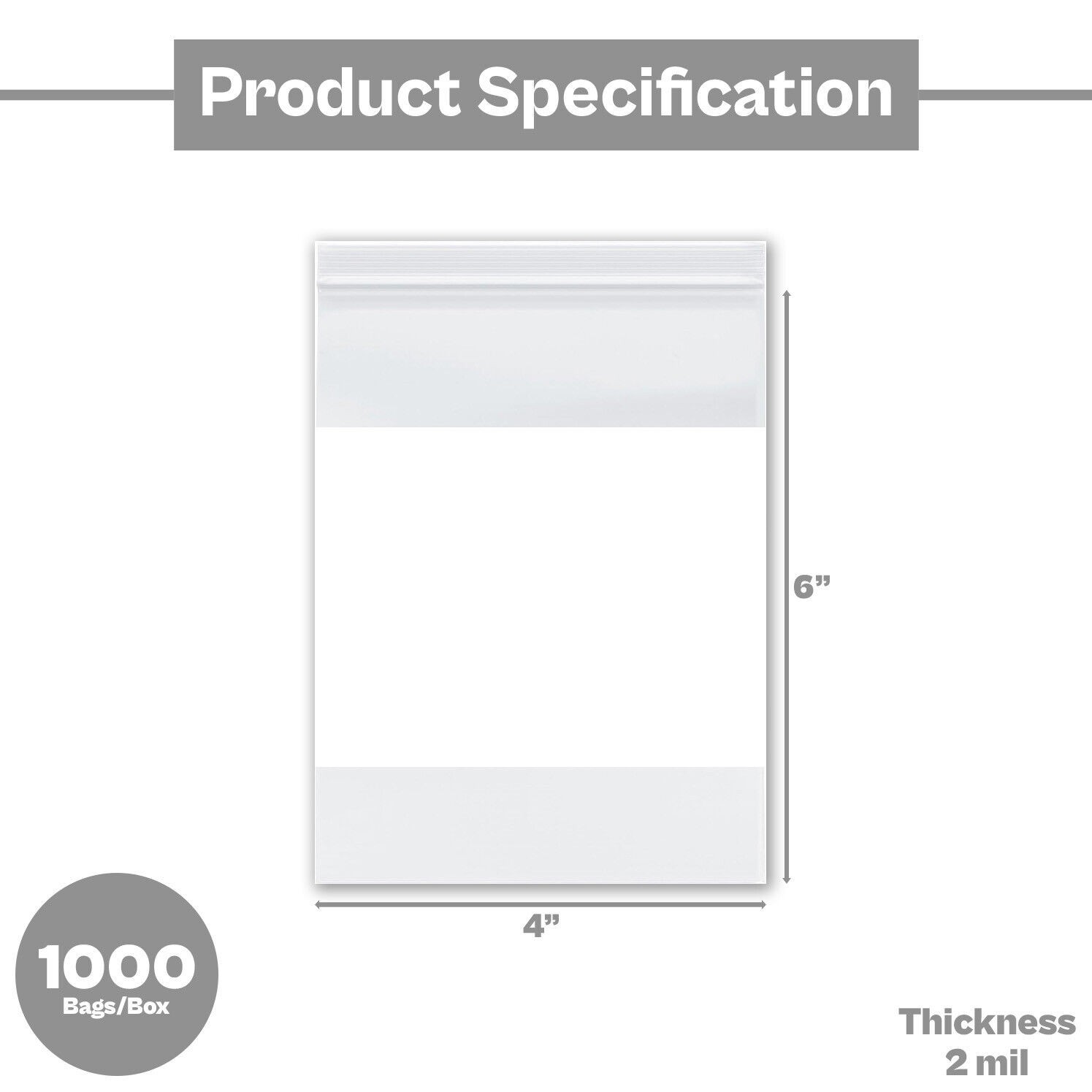 Clear Reclosable Plastic Bags White Block 4″ x 6″ 2 Mil Top Seal Bag 1000 Pcs