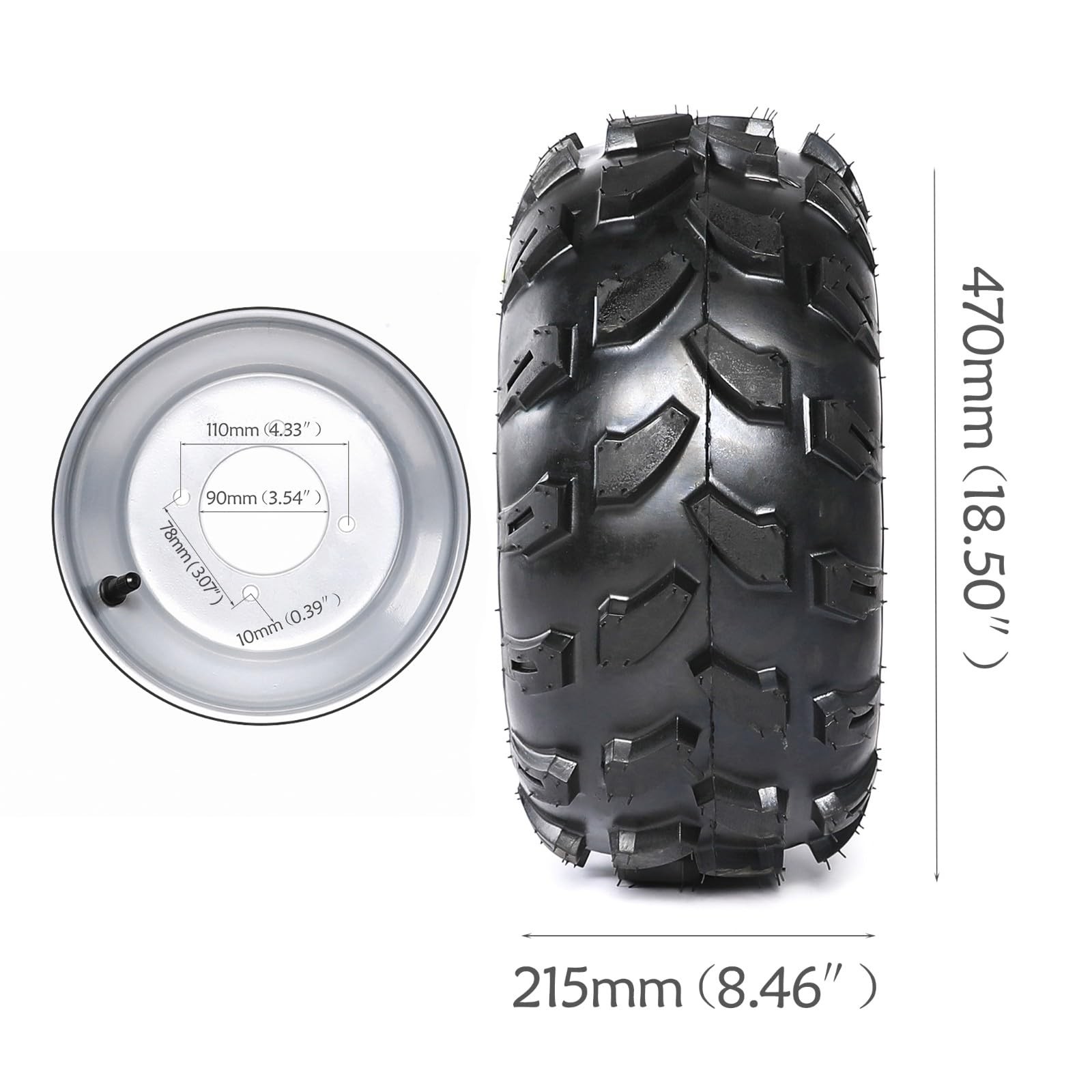 2 Pack 18×9.5-8 4 Hole 110mm Go Kart Tire&Rim ATV UTV Mini Bike Lawn Mower TK054