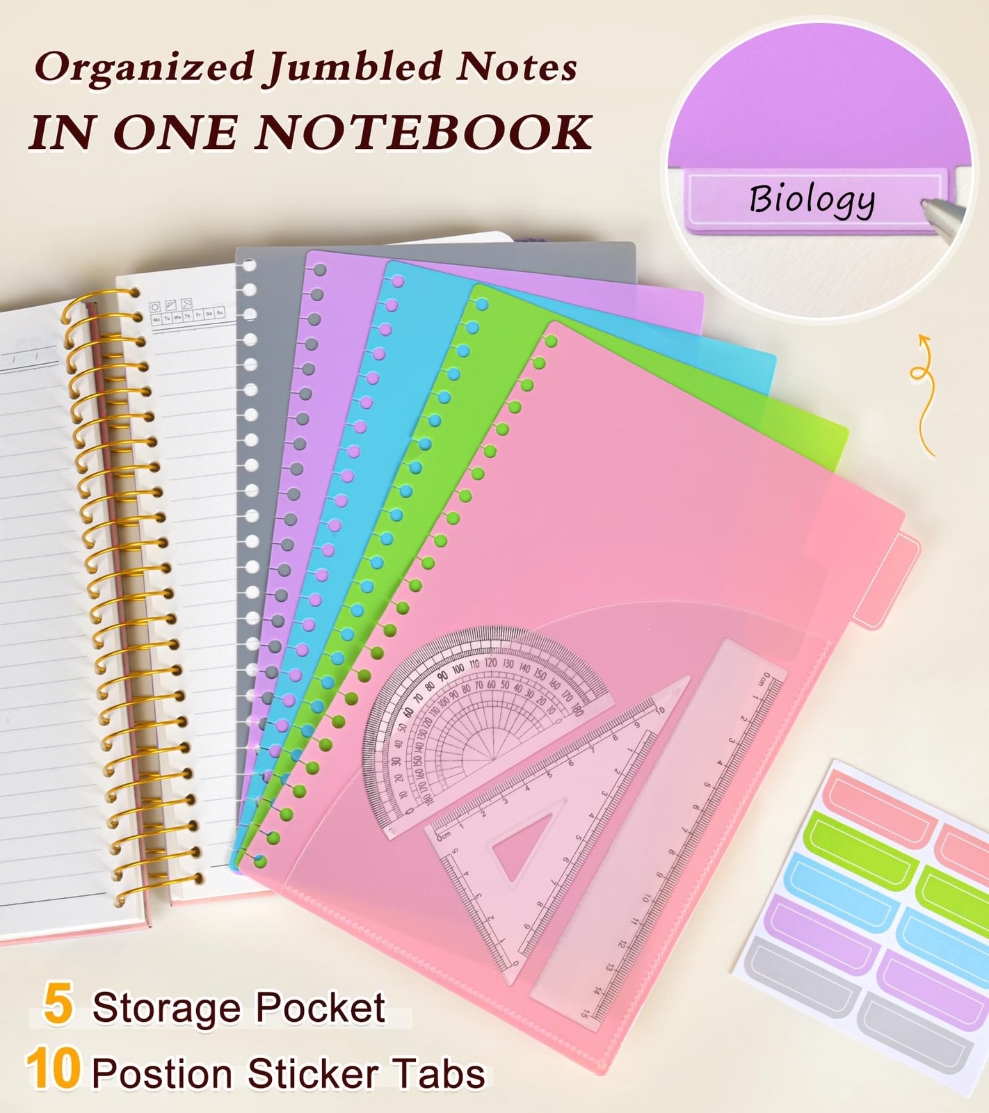 5 Subject Notebook College Ruled 240 Pages, A5(5.8″x8.3″) Hardcover Spiral No…
