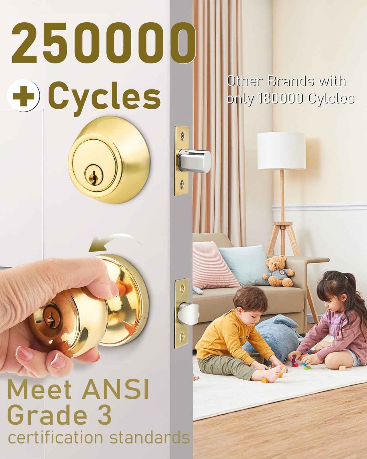6 Pack Keyed Alike Front Door Knob and Deadbolt Set, Entry Door Locksets with…