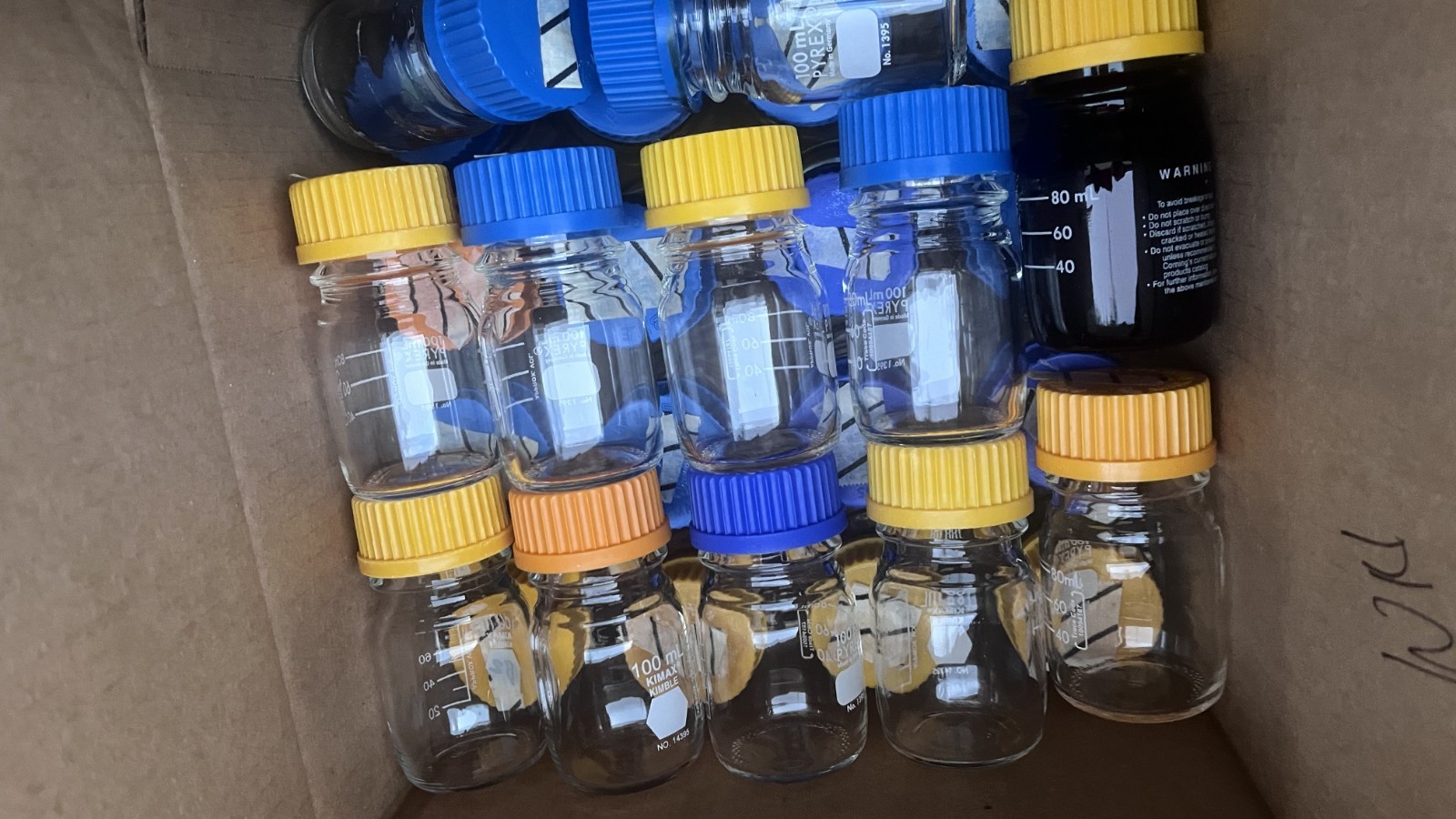 Glass Media Storage Bottle Screw Cap 100mL 250mL 500mL PYREX Fisher VWR Used