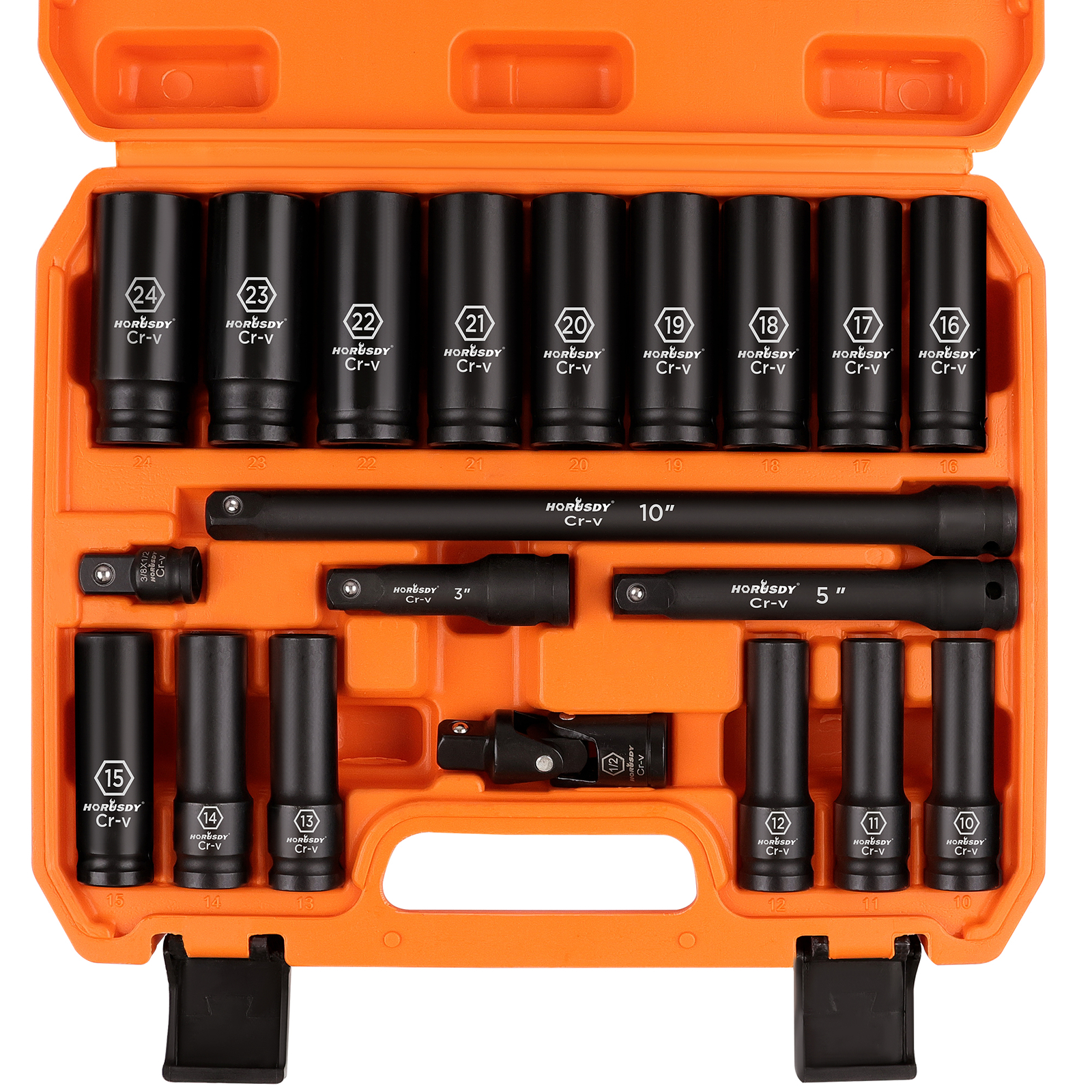 20PC 1/2″ Dr Drive Deep Air Impact Sockets Set Metric 6-Point w/CASE 10mm – 24mm