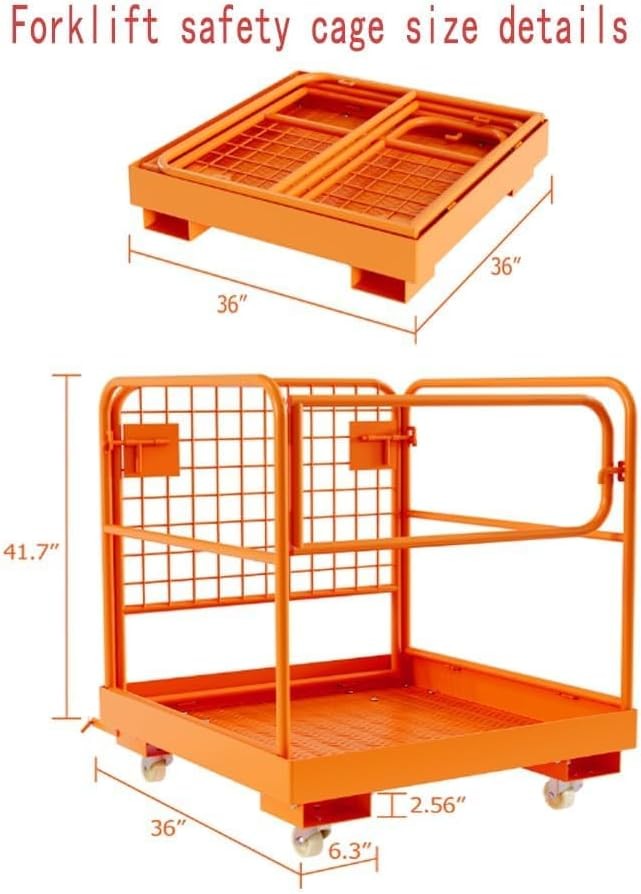 1200Lbs 36″ x 36″ Forklift Safety Cage Forklift Steel Man Basket with Gloves