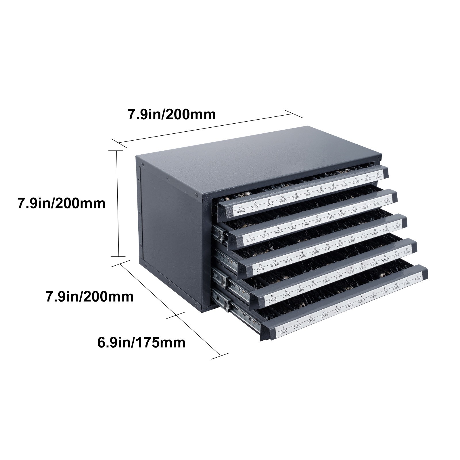 VEVOR Drill Bit Dispenser Organizer Cabinet Five-Drawer for #1 to #60 Stackable