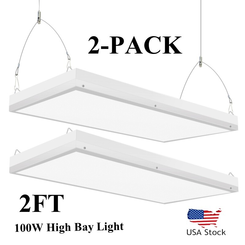 2 Pack 100W LED Linear High Bay light 2FT Commercial Warehouse Lights 100-277V