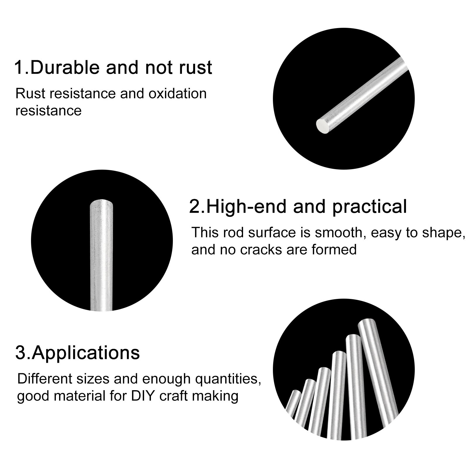 Pack of 5 304 Stainless Steel Round Rods 2mm x 450mm Solid Shaft Rods for DIY
