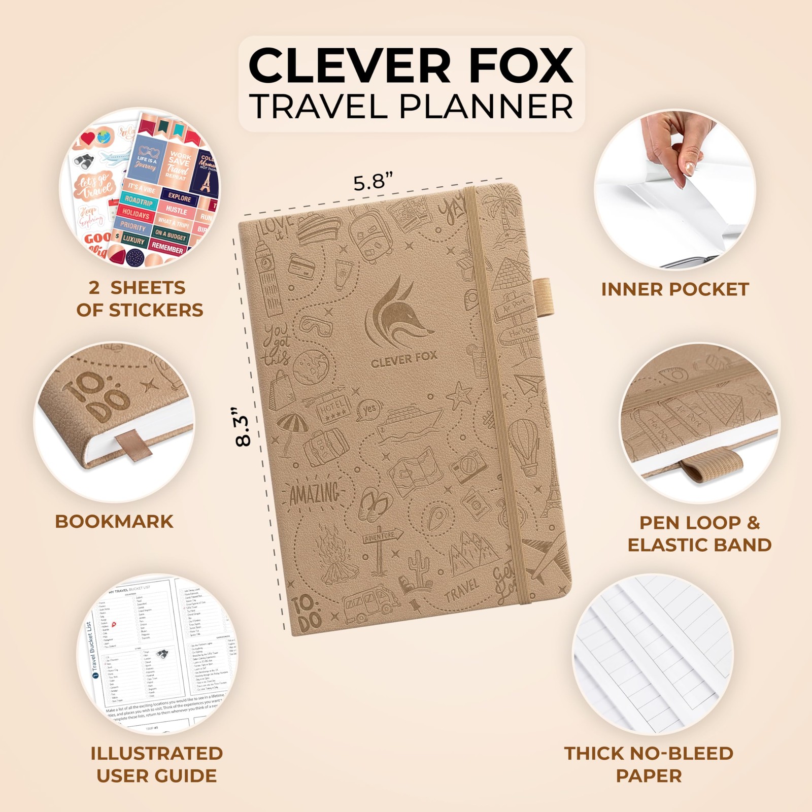 Clever Fox Travel Planner A5 Hardcover Journal Fulfill Your Travel Dreams