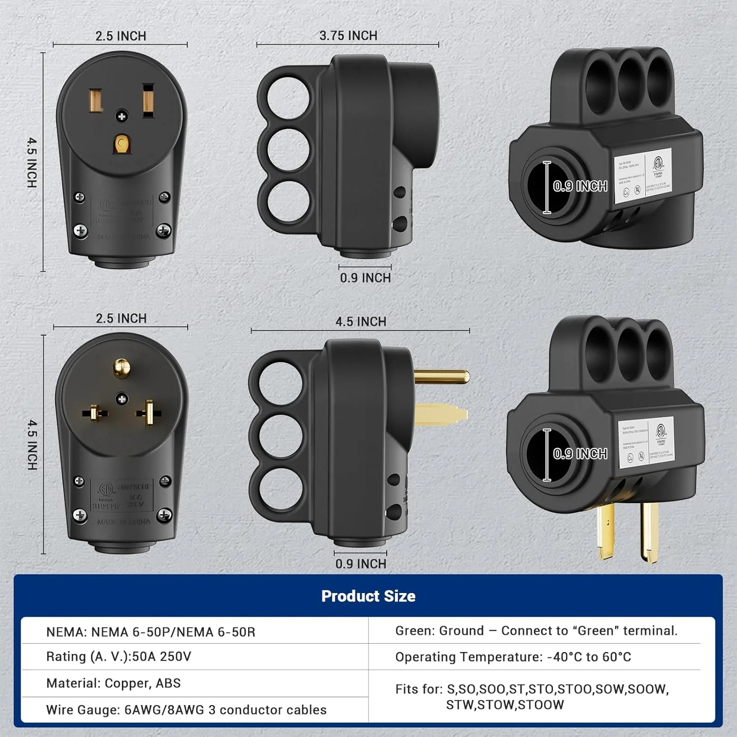 1 Pack 2-in-1 NEMA 6-50P/6-30P Welder Plug, 30A/50A 250V 3-Prong Male Replacemen