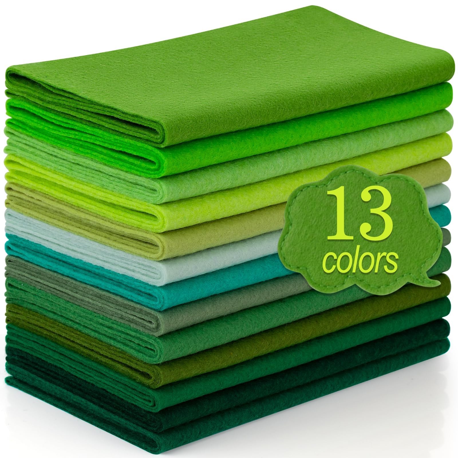 XSEINO 13 Rolls 8″x35″ 1.4mm Thick Soft Felt Fabric Sheet 13 Assorted Green S…