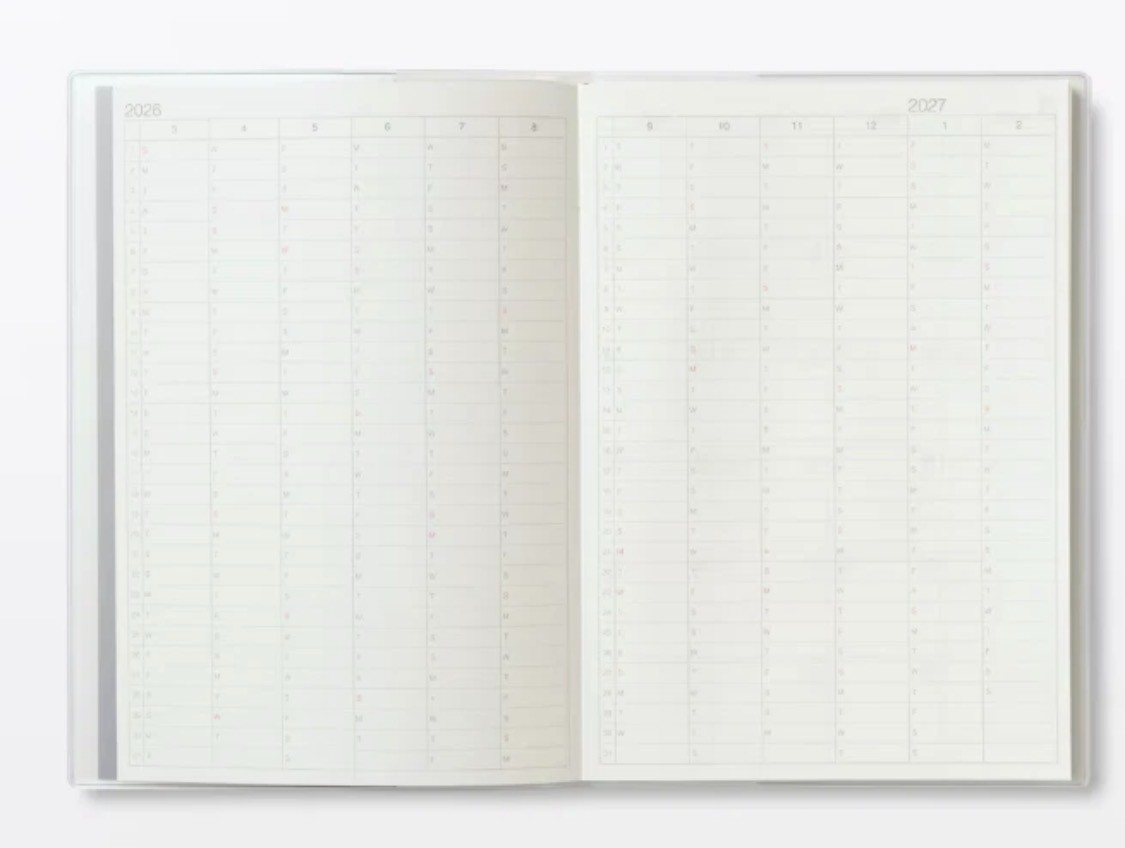 Muji 2026 Vertical Monthly Weekly Planner 2026. 03 – 2027. 04 White B6 or A5