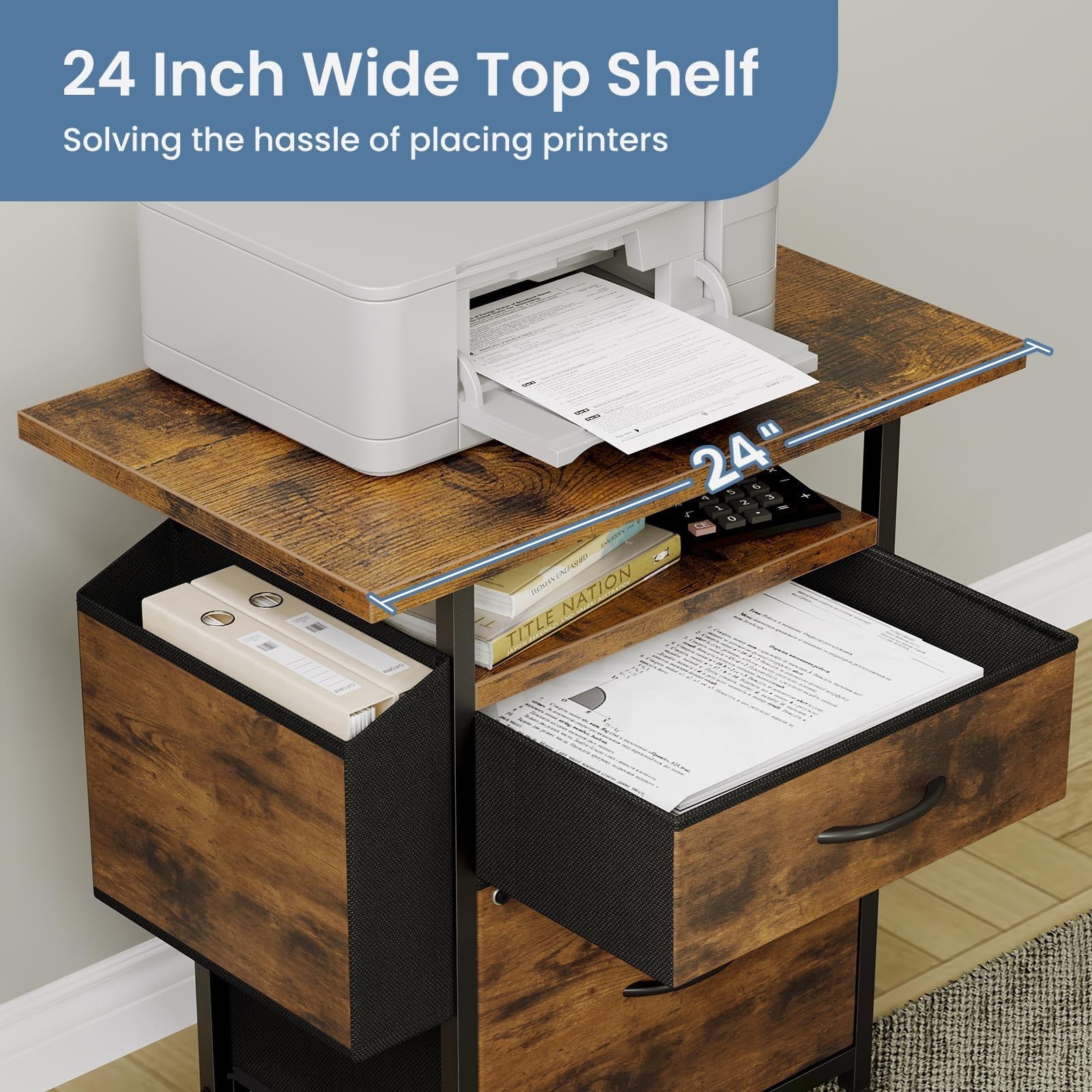 Rolling Mobile File Cabinet w/2 Drawers&Open Storage Shelf Office Printer Stand