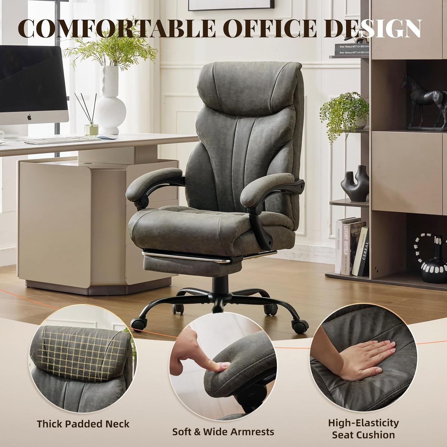 🚩Wide Ergonomic Computer Chair with Footrest, 500lbs Big and Tall Office Chair