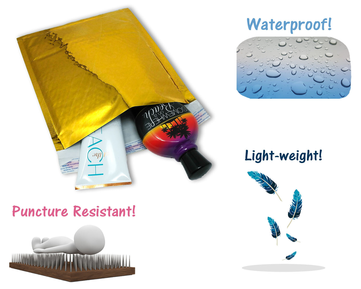 3 Sizes, 4×8, 6X10, 8X12 Assorted Combo Pack Padded Metallic Bubble Mailers Poly