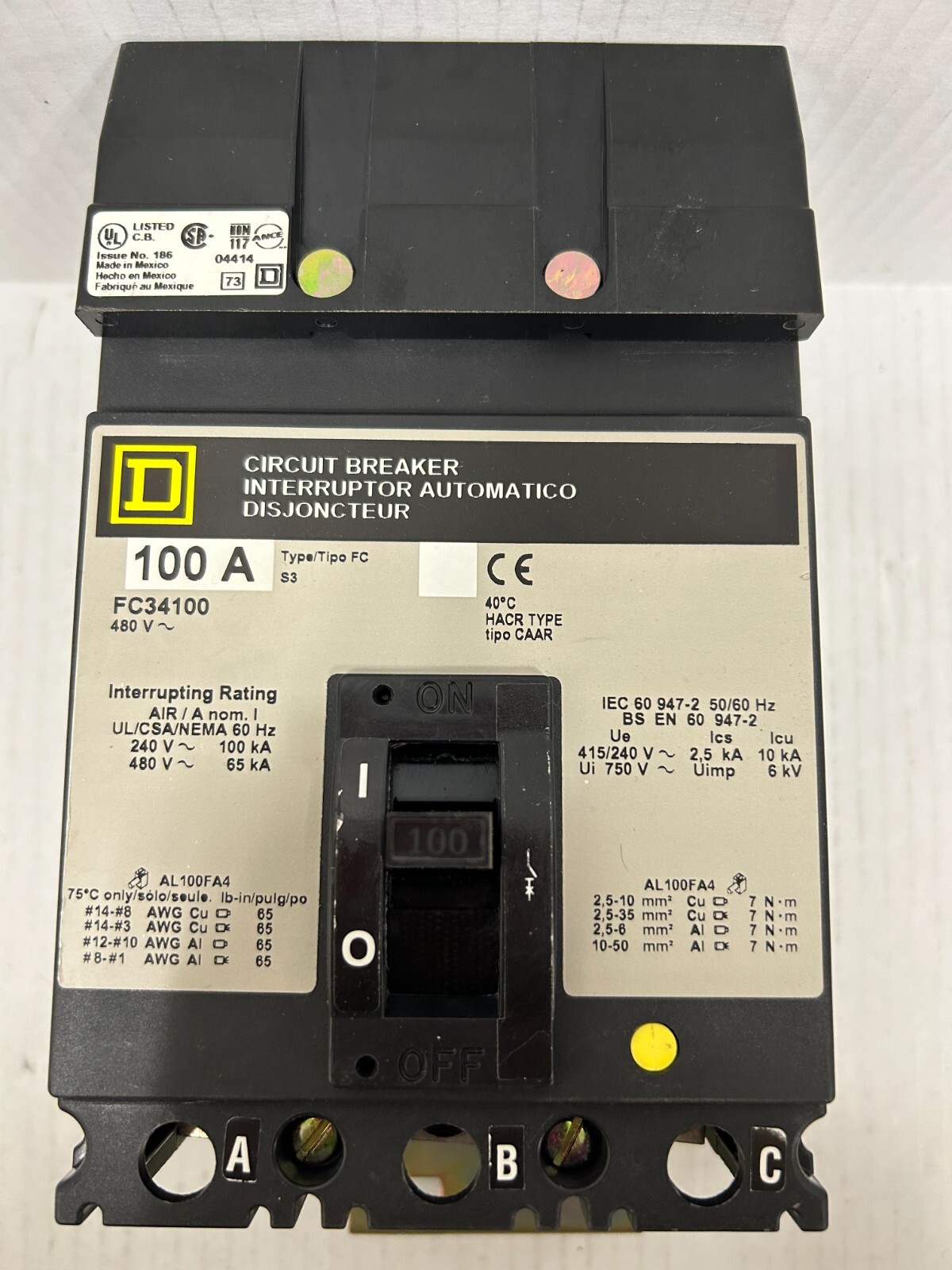 NEW TAKEOUT SQD FC34100 3P-100A- 480v *SHIPS FREE SAME DAY UPS*