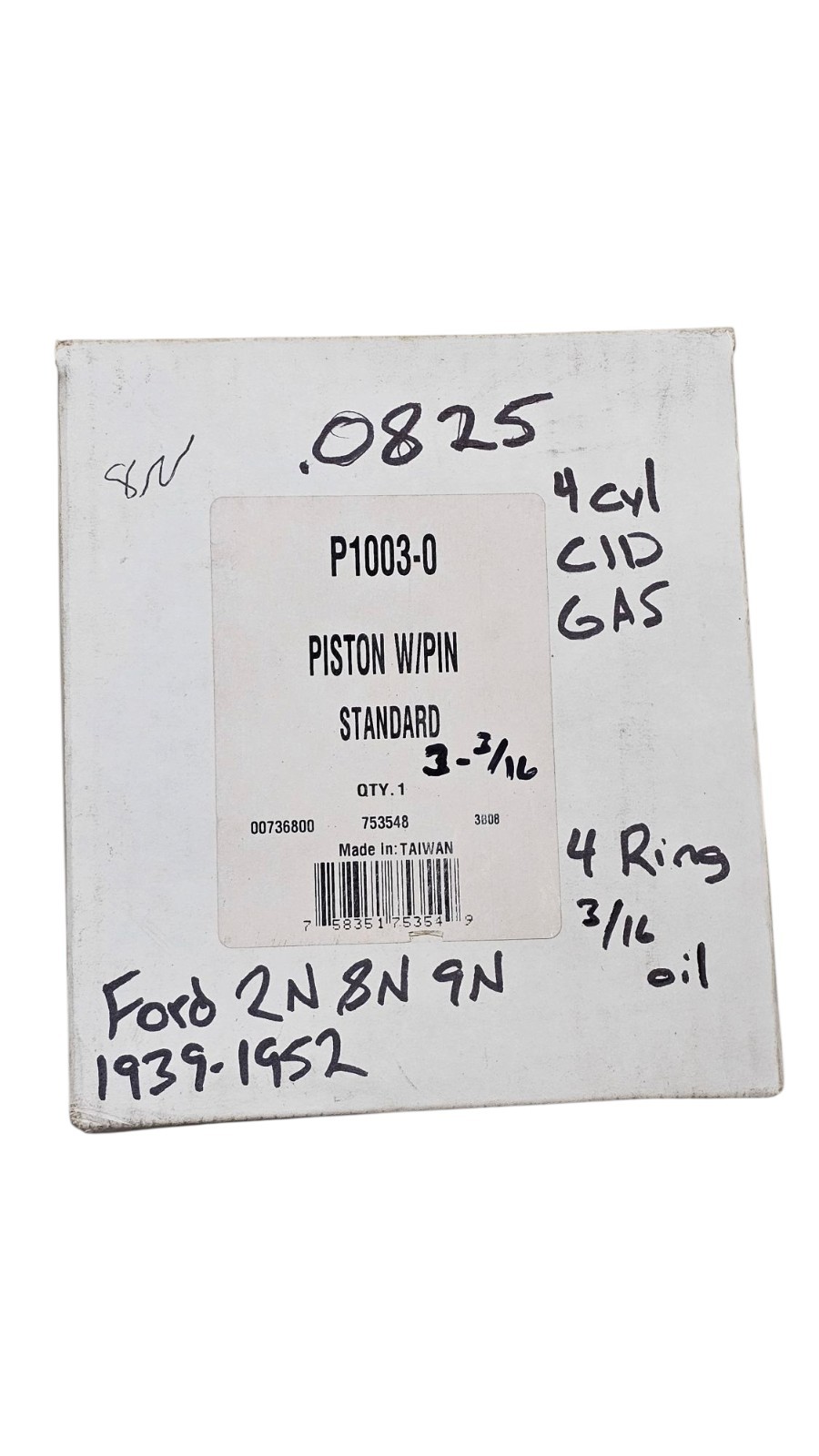 Tisco Piston Fit 1939-1952 Ford New Holland 2N 8N 9N 4cyl Gas CID 4 Ring .0825