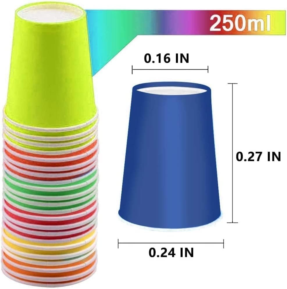 60 Pack Paper Cups, 250ml Multicoloured Party Cups Biodegradable Disposable…