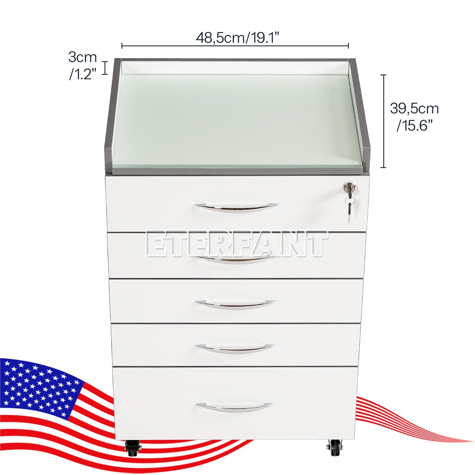 Dental Trolley Cart with Socket/Cart Acrylic Mobile Wooden Cabinet 5 Drawers US