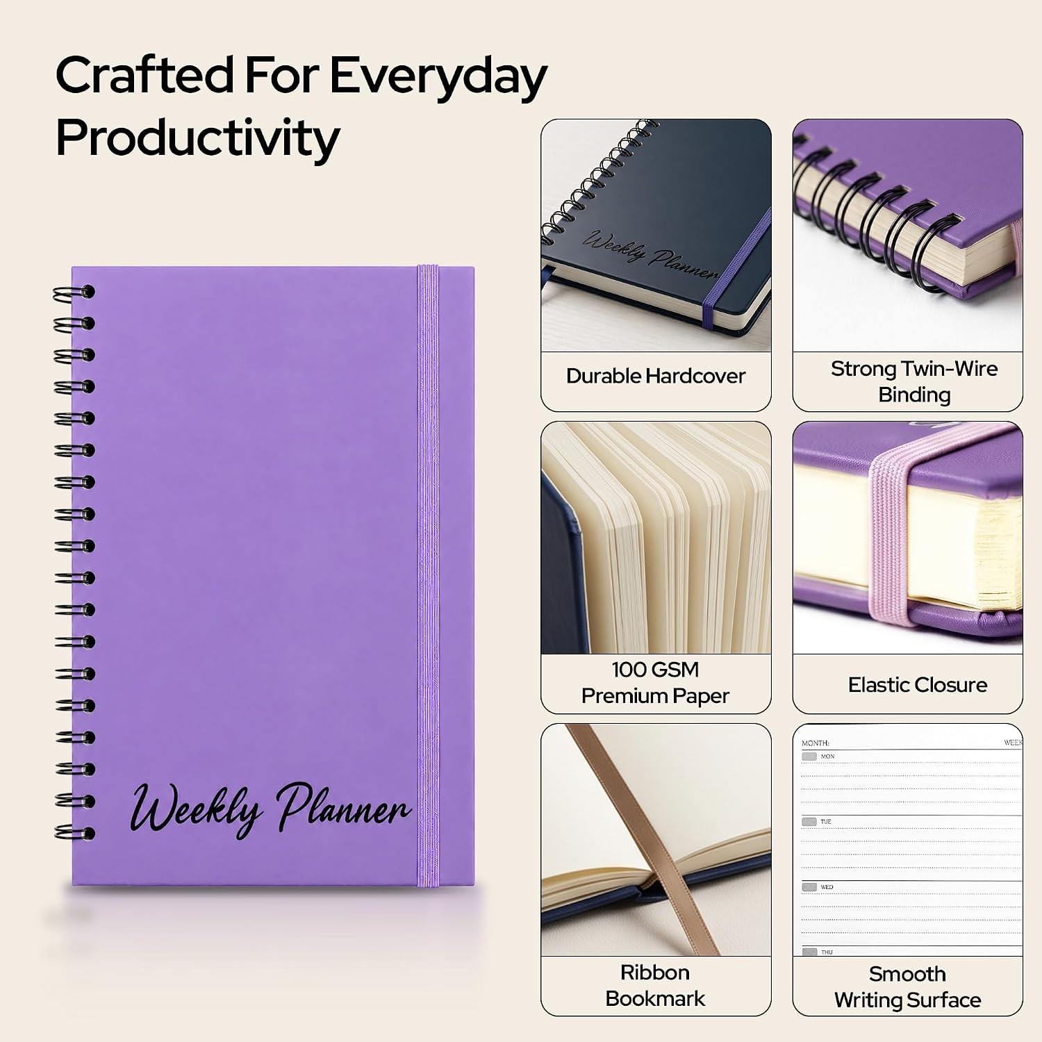 Undated Weekly Planner Notebook 2026, A5 Hardcover Weekly to Do List Notebook fo