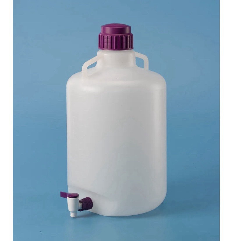 HDPE Laboratory Carboy Jug w/ Dispensing Spigot, Screw Cap White/Purple Sterlie
