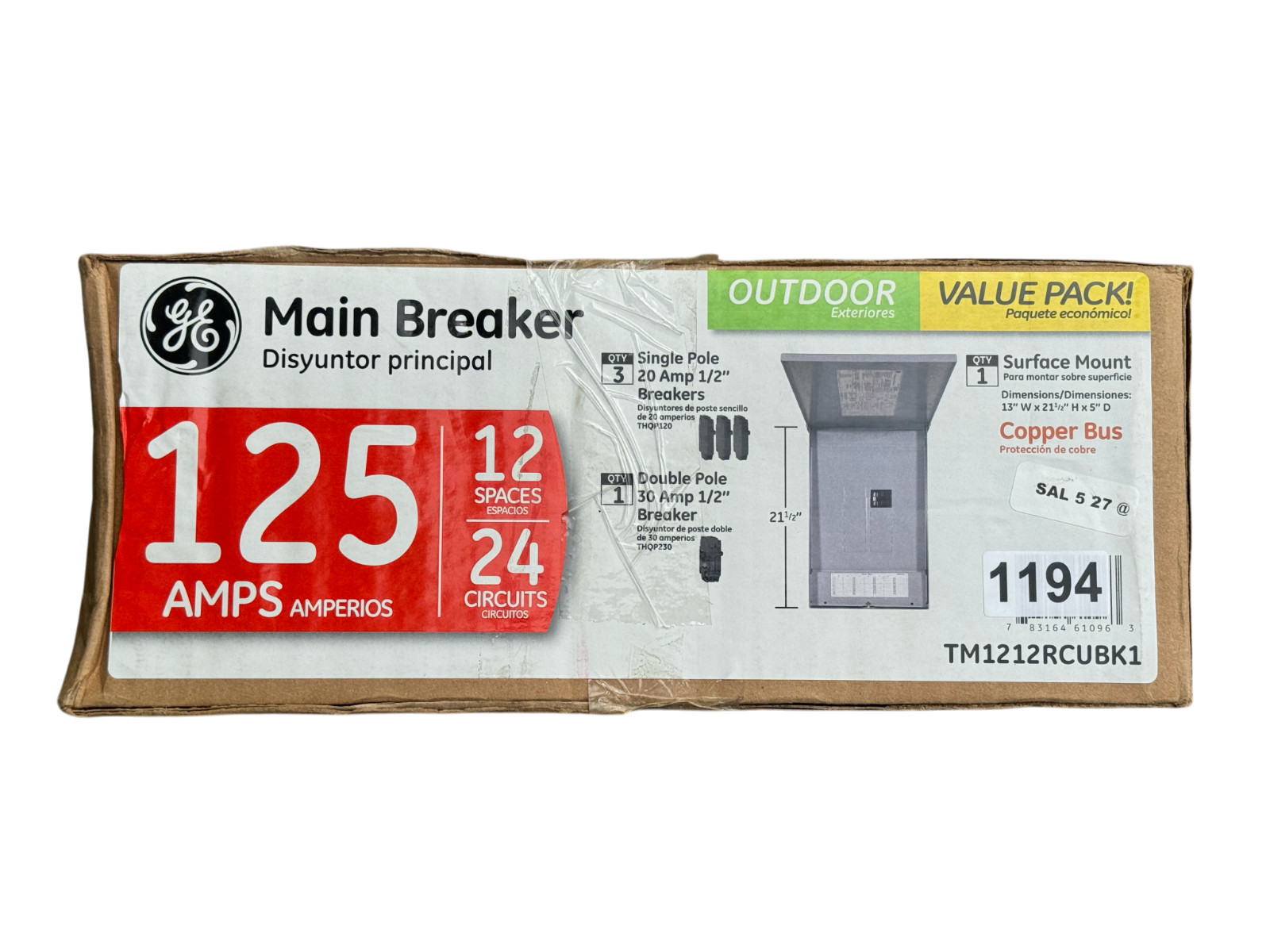 GE TM1212RCUBK1 Load Center Main Breaker Panel 24-Circuit 125-Amp 12-Space