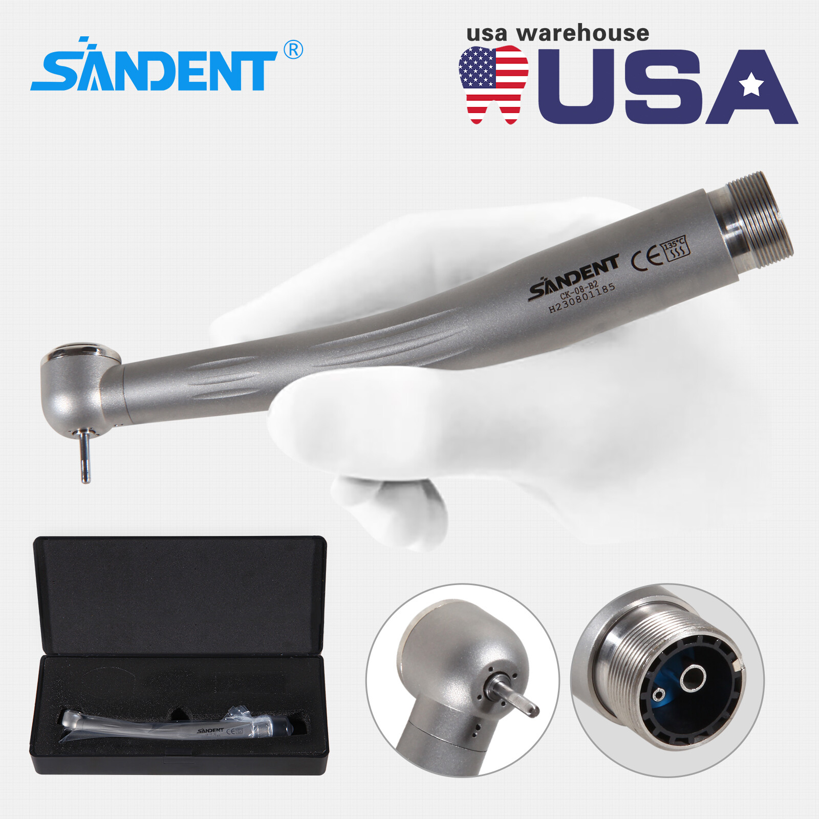 Dental High Speed Handpiece Ceramic Bearing Push Button 2 Holes Single Way Spray