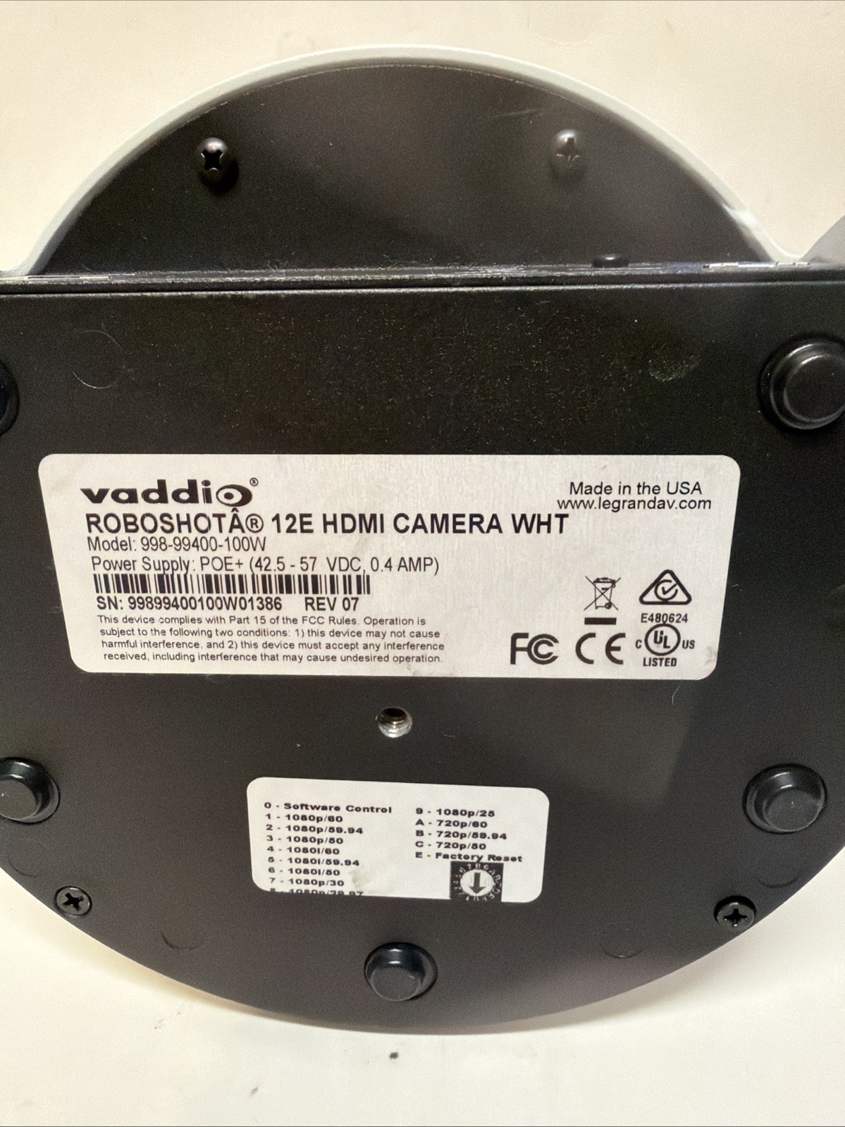 Vaddio Roboshot 12E HDBT PTZ Camera White 998-99400-100W