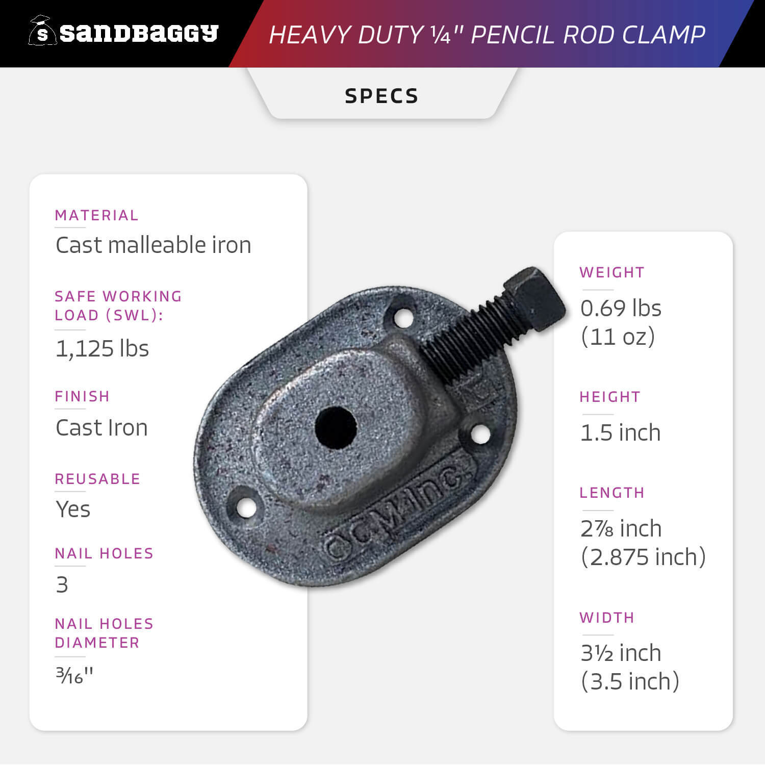 Sandbaggy Heavy Duty 1/4″ Pencil Rod Clamp (w/ Bolt)- Concrete Formwork Clamps