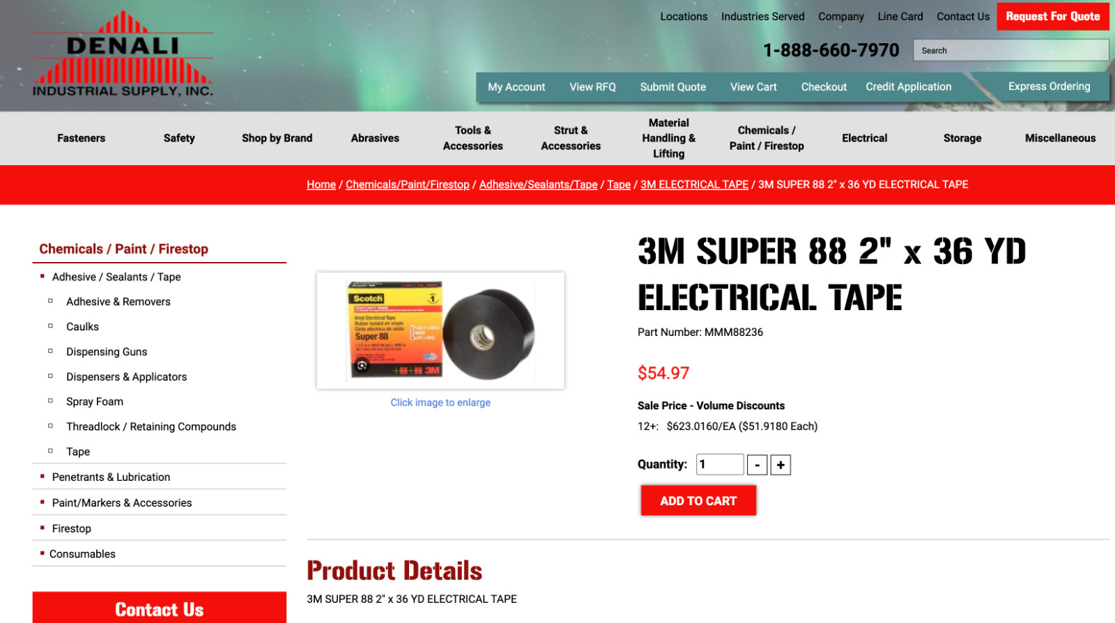 3M Scotch Super 88 Vinyl Electrical Tape 2″ x 108ft Heavy Duty Military Surplus